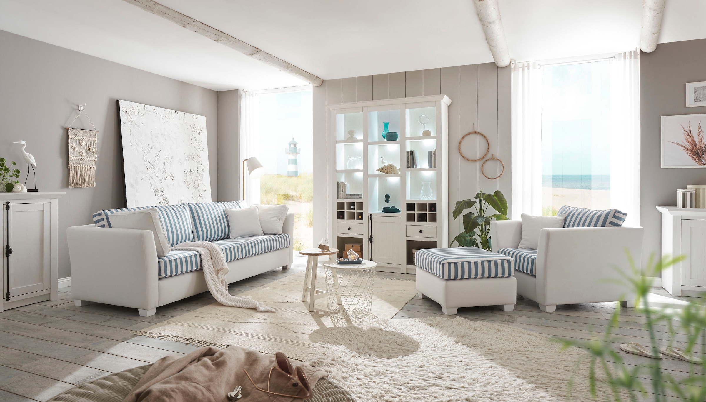 Home affaire Sessel »CALIFORNIA«, maritimer Landhausstil, Sessel mit Holzfüssen Weiss lackiert