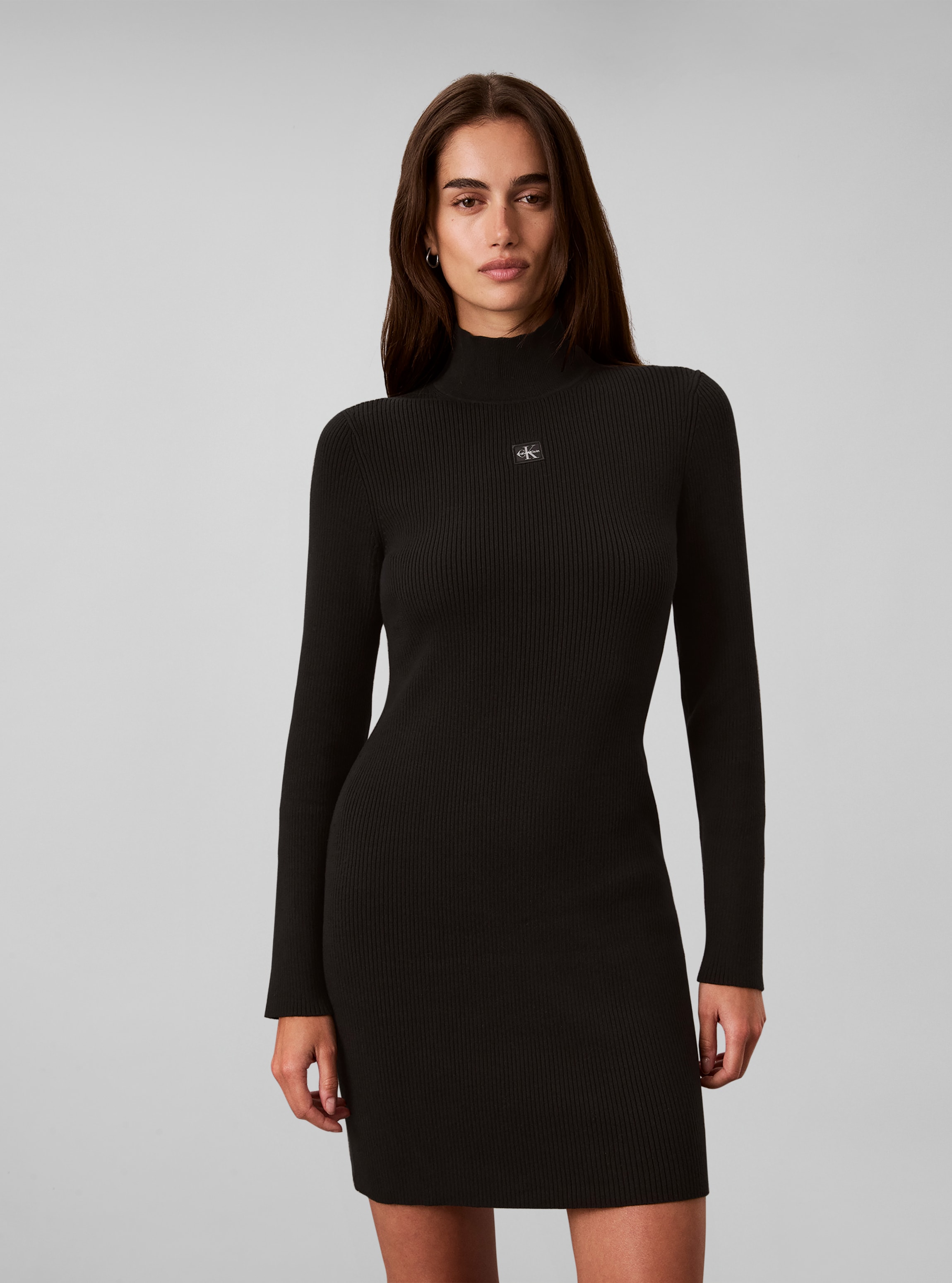 Image of Calvin Klein Minikleid "WOVEN LABEL MINIDRESS" Ohne Tasche Regular fit mit Stehkragen