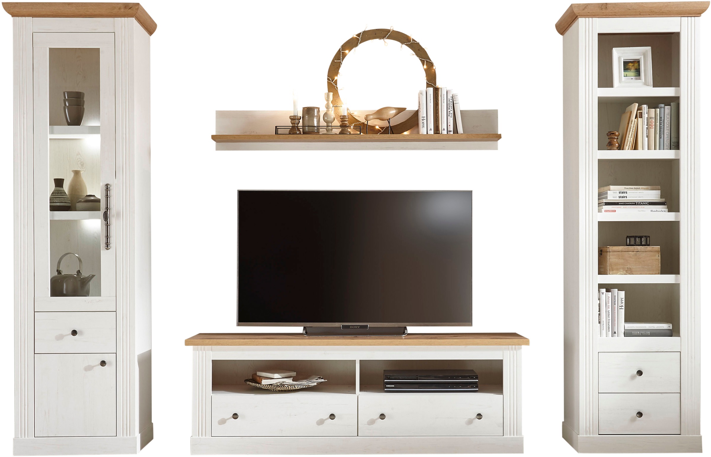 Image of GOODproduct Wohnwand "Westminster" Set, Vitrine, Lowboard, Standregal, Wandregal, 4 Stk. tlg.