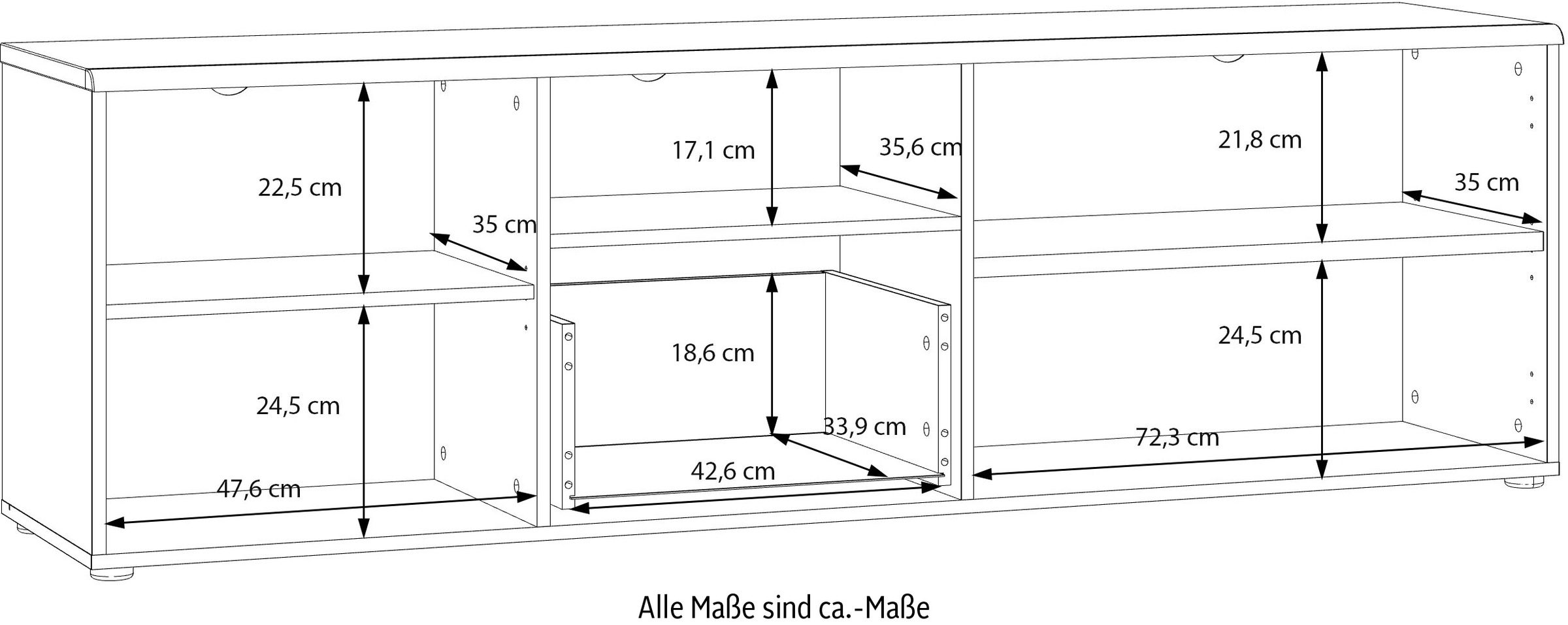 FORTE Lowboard »Akinori TV-Board, TV-Schrank« TV Board, Holzoptik, MDF Front, Metallgriffe, Vollauszug, Soft Close