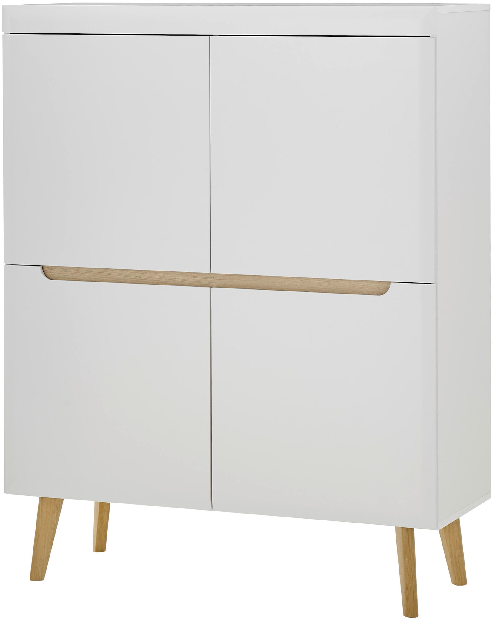 INOSIGN Highboard »Torge, Kommode, Schrank, Sideboard, Anrichte, Mehrzweckschrank«, (1 St.), abgeschrägte Füsse, drei Farben, Scandi Design, 107 cm breit