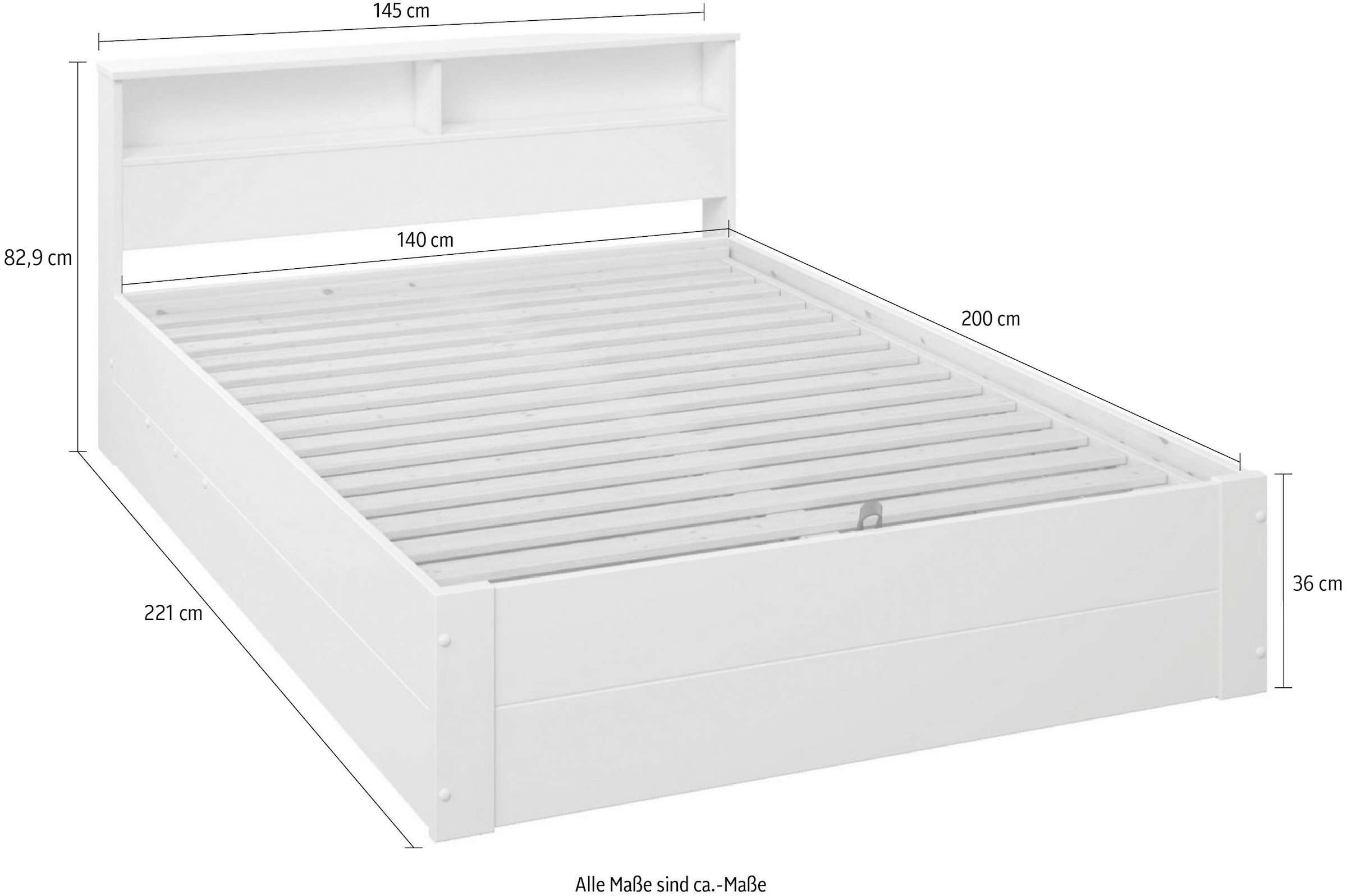 GOODproduct Lit de rangement »MAREILLES, Bett, Made in Europe, FSC® zertifiziertes Massivholz« 140x200cm und 180x200cm,  Massivholz, Hebemechanismus, Stauraum im Kopfteil und unter dem Bett