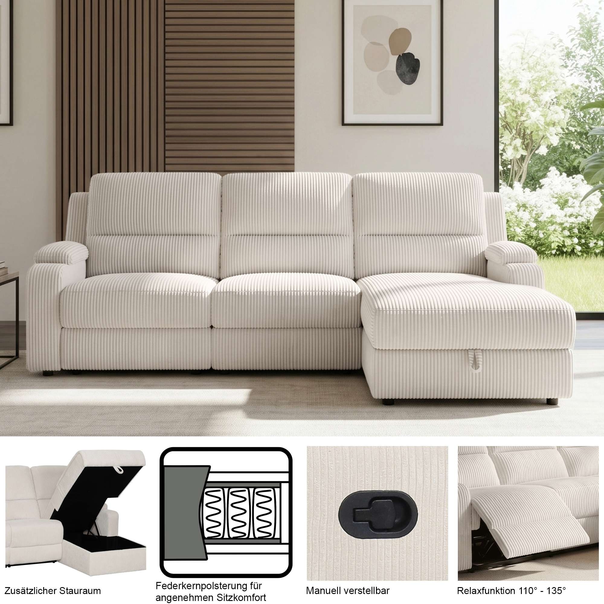 GOODproduct Ecksofa »NAPORI Kunstleder, Multimediasofa, L-Form« man. oder elektr. Relaxfuntion, USB-A bei elektr. Variante, Staukasten