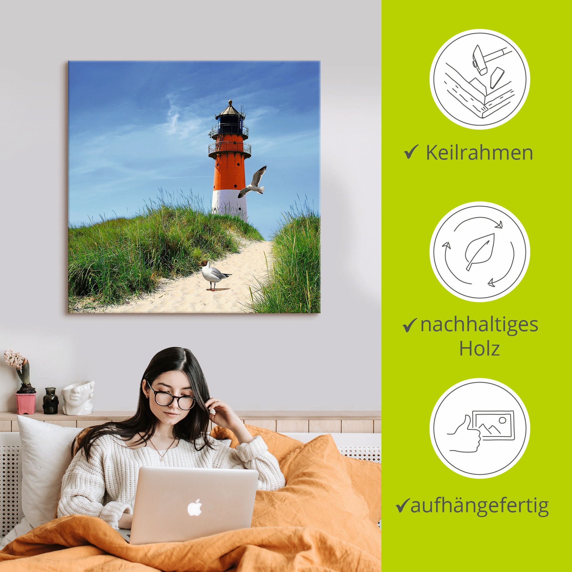 Artland Wandbild »Am Leuchtturm« Gebäude 1 Stk. tlg. auf Holzrahmen gespannt