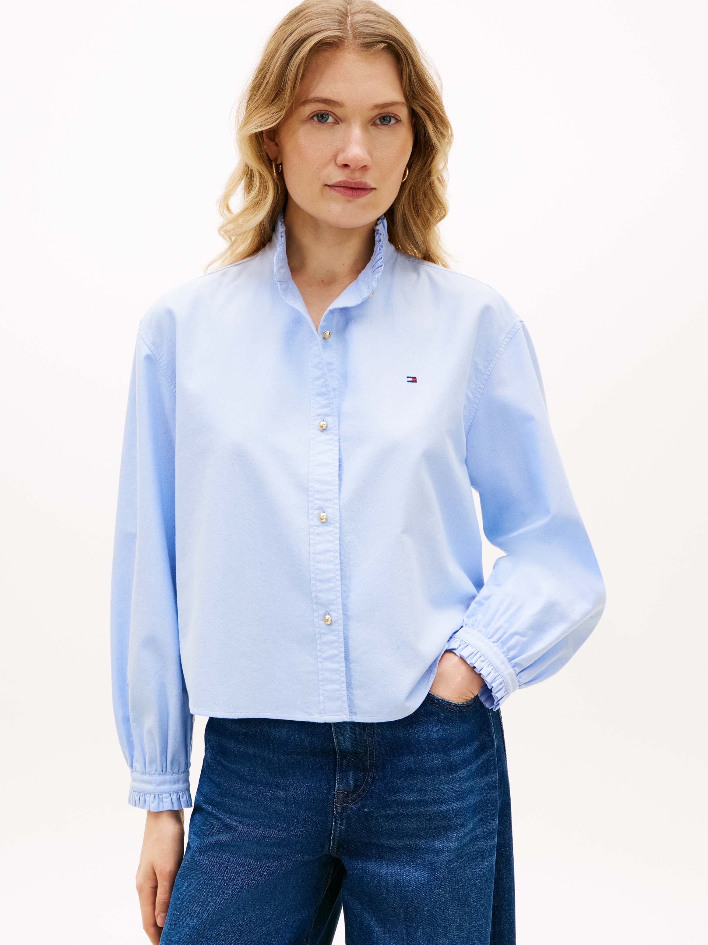Image of Tommy Hilfiger Langarmbluse "OXFORD CROP RUFFLE LS SHIRT" mit Rüschen-Details, boxy