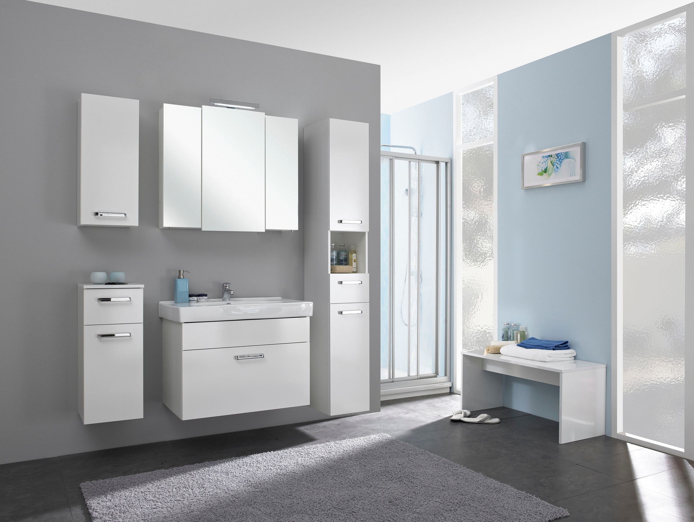 Saphir Waschtisch »Quickset Keramikwaschtisch mit Unterschrank, 80 cm breit, Badmöbel« Waschplatz mit 1 Schublade, inkl. Türdämpfer, Griffe Chrom Glanz