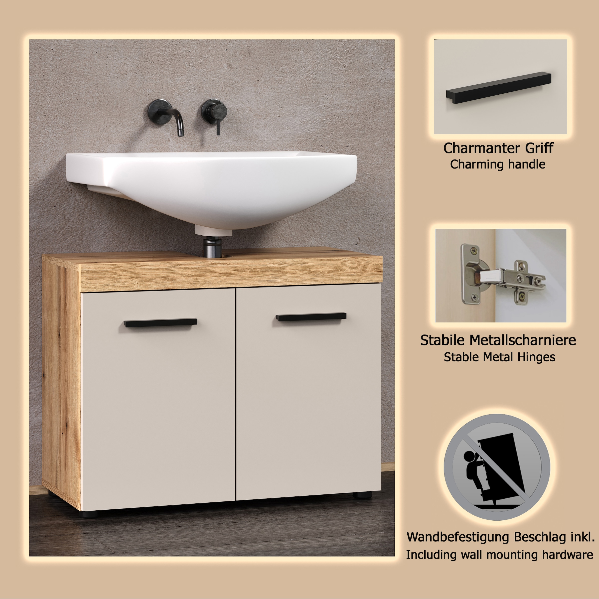 welltime Armoire sous lavabo »Isera« 1 cuis tlg. Waschbeckenschrank mit 2 Türen – (B/T/H) 72/34/56 cm