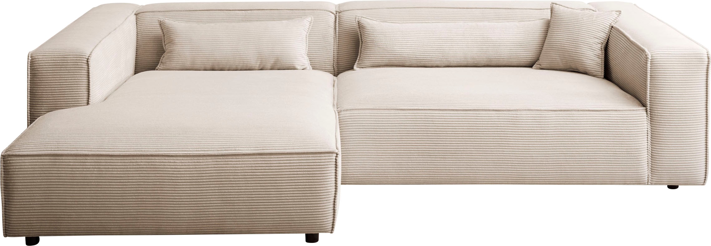 LeGer Home by Lena Gercke Ecksofa »PIARA XXL, Big-Sofa in Cord oder Leinenoptik, L-Form, mit Kedernaht«, wahlweise Ottomane rechts/links, schwarze Füsse, extra tiefe Sitzfläche