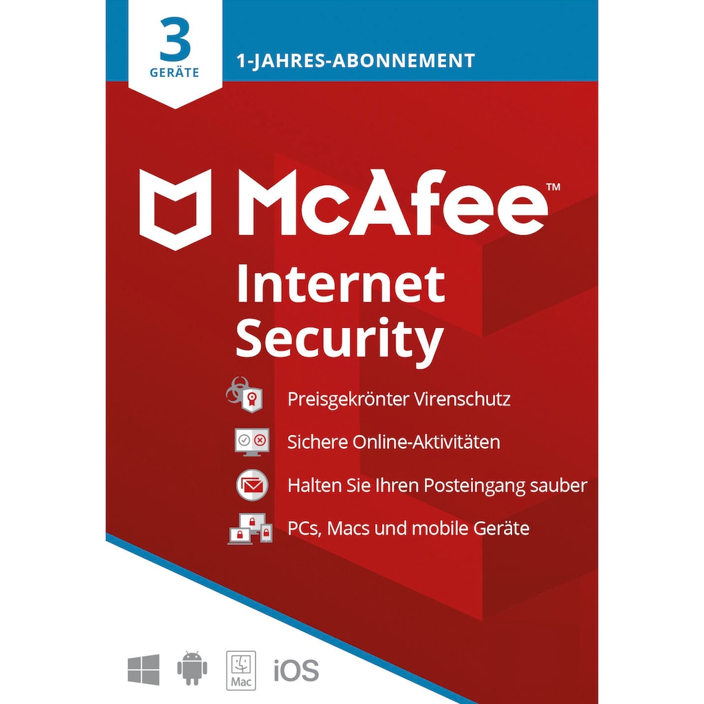 McAfee Virensoftware »McAfee Internet Security 3 Geräte - 1 Jahr«, Download Code in einer Box / Windows, Mac, iOS, Android