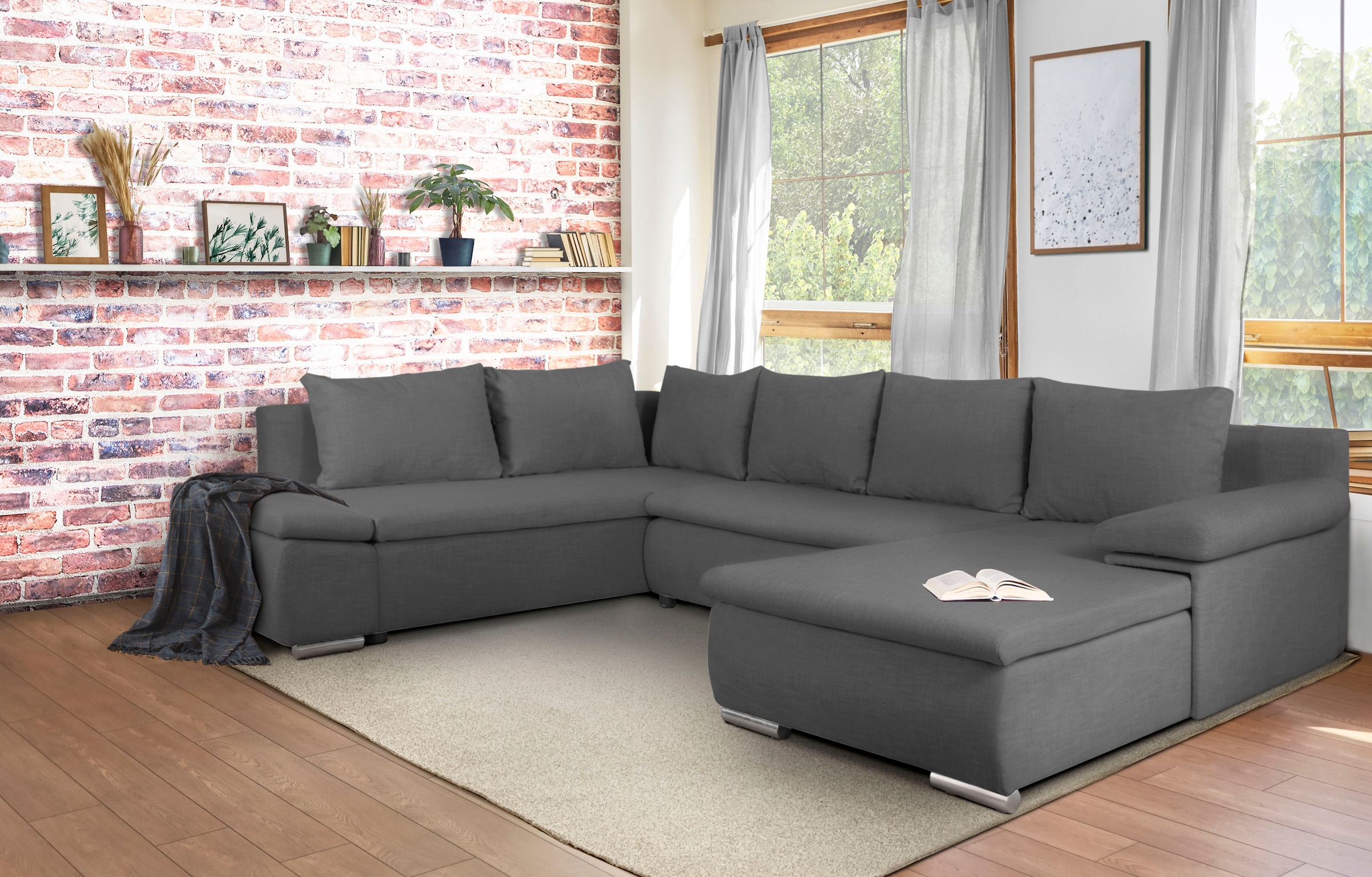 Home affaire Wohnlandschaft »Acra U-Form«, mit Bettfunktion und Bettkasten, in Mattenoptik