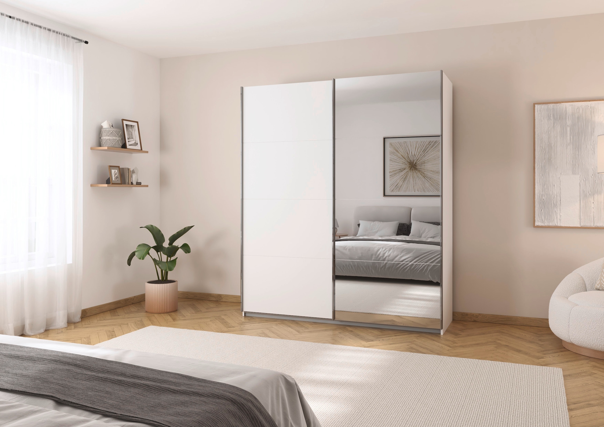 rauch Schwebetürenschrank »Kleiderschrank Schrank Ankleide Garderobe Schlafzimmerschrank MOITA« Breiten: 181/226/271 cm, Höhe 210 cm,  mit Spiegel und Metallgriffleisten in Alu MADE IN GERMANY