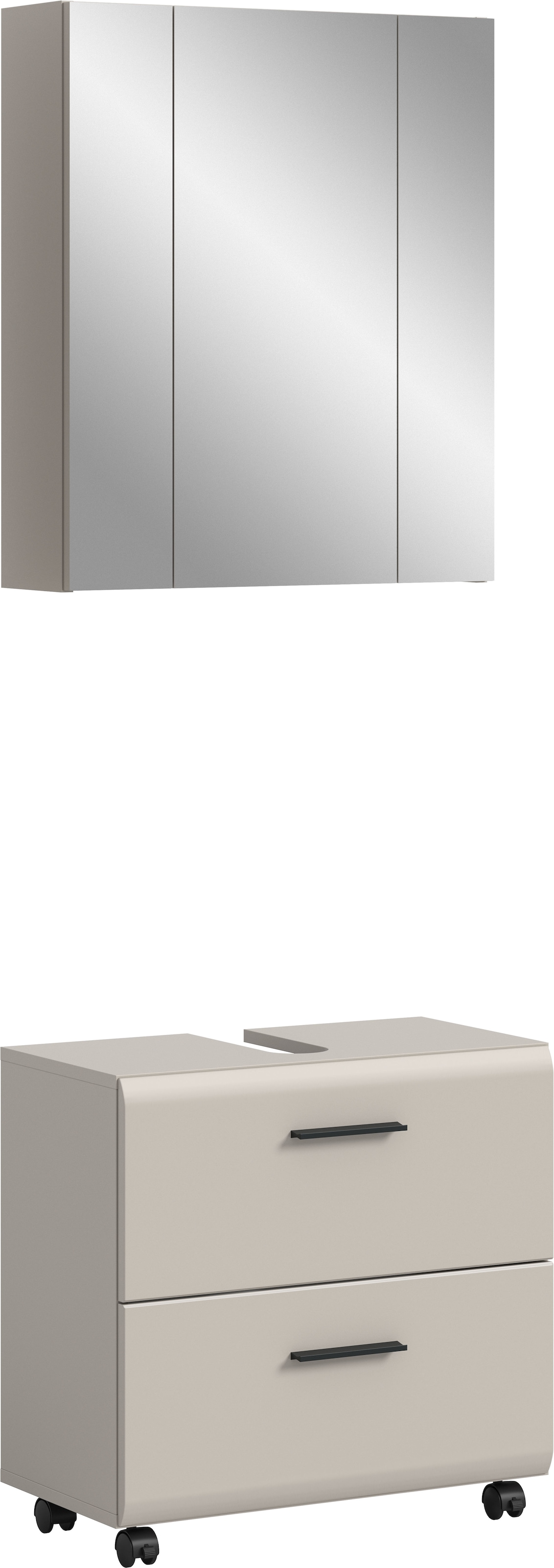 Image of welltime Badmöbel-Set "FLORENZ, 2-tlg. Bad-Kombination, hochwertige MDF-Front" best. aus: 1 Spiegelschrank, 1 Waschbeckenunterschrank, 3 Stk. tlg.