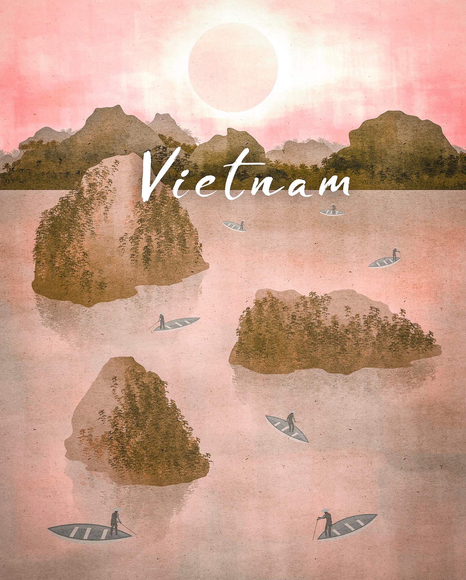 Image of Komar Bild "Vintage Travel Vietnam" Natur 1 Stk. tlg. Wandbild zur Dekoration - ohne Rahmen