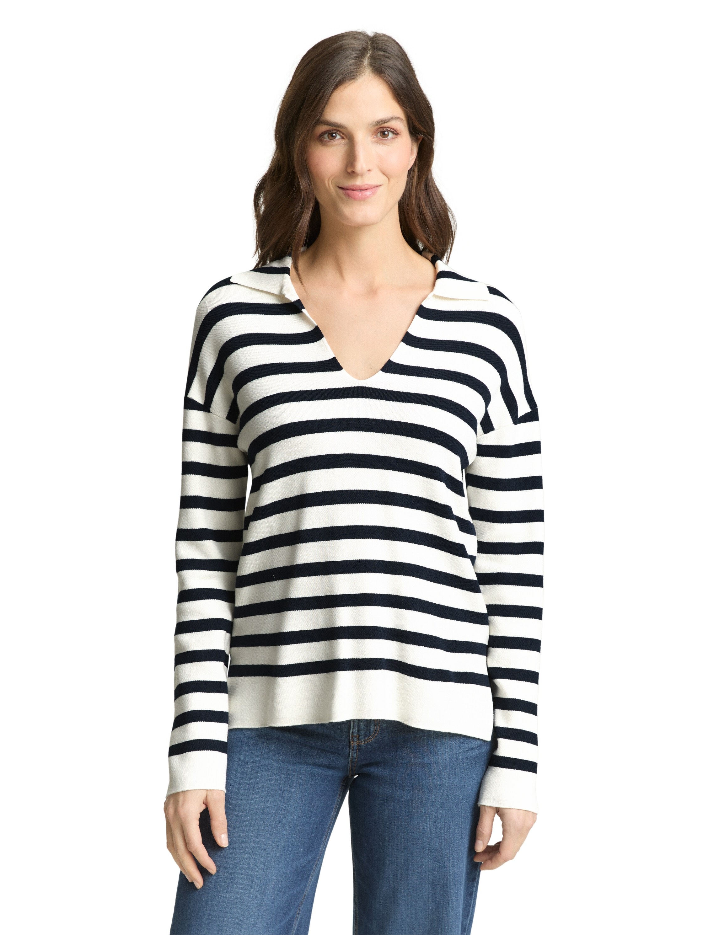 Image of TOM TAILOR V-Ausschnitt-Pullover mit Streifen Muster