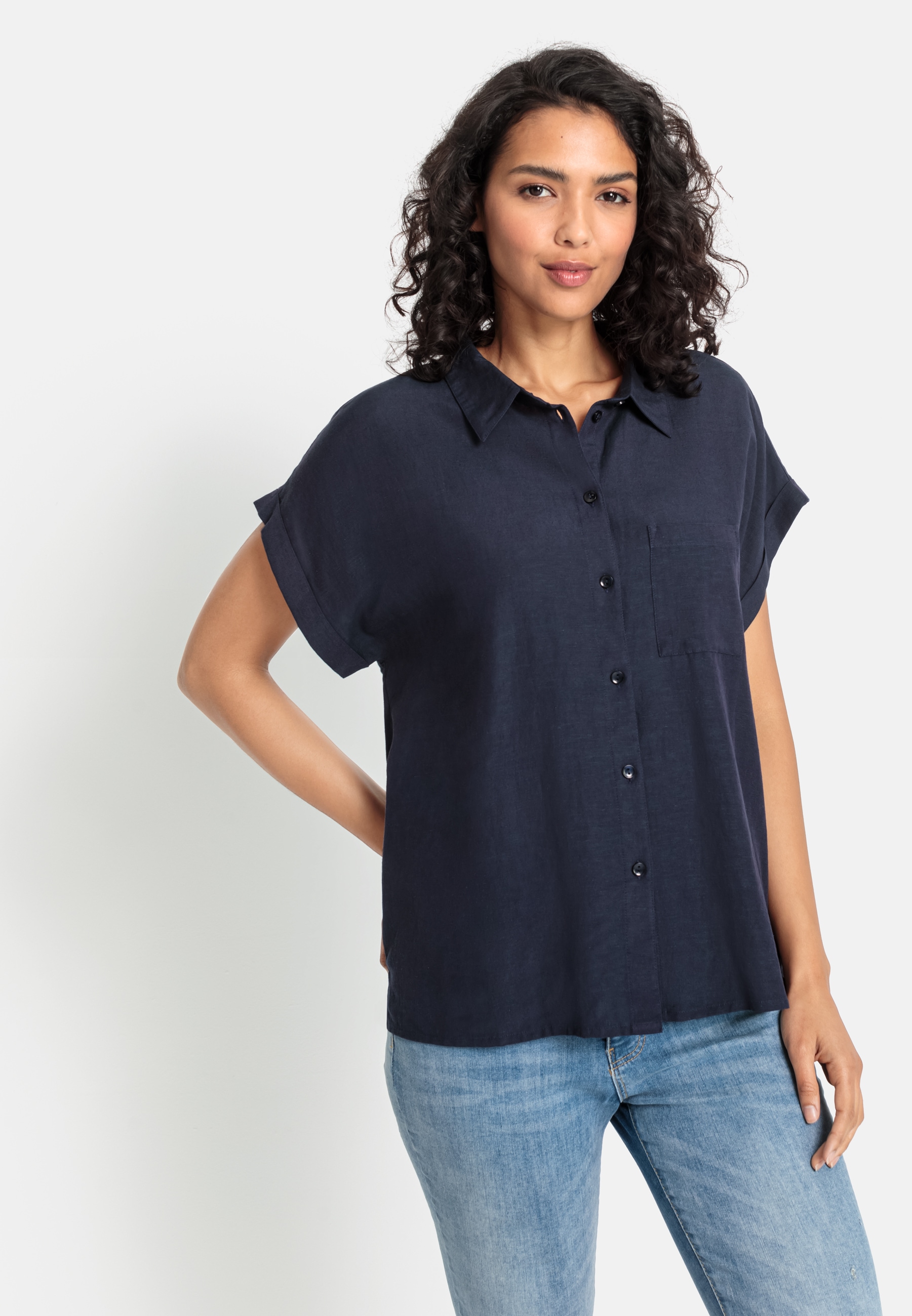 Image of LASCANA Hemdbluse aus Leinenmix mit Knopfleiste, Kurzarmbluse, Leinenbluse
