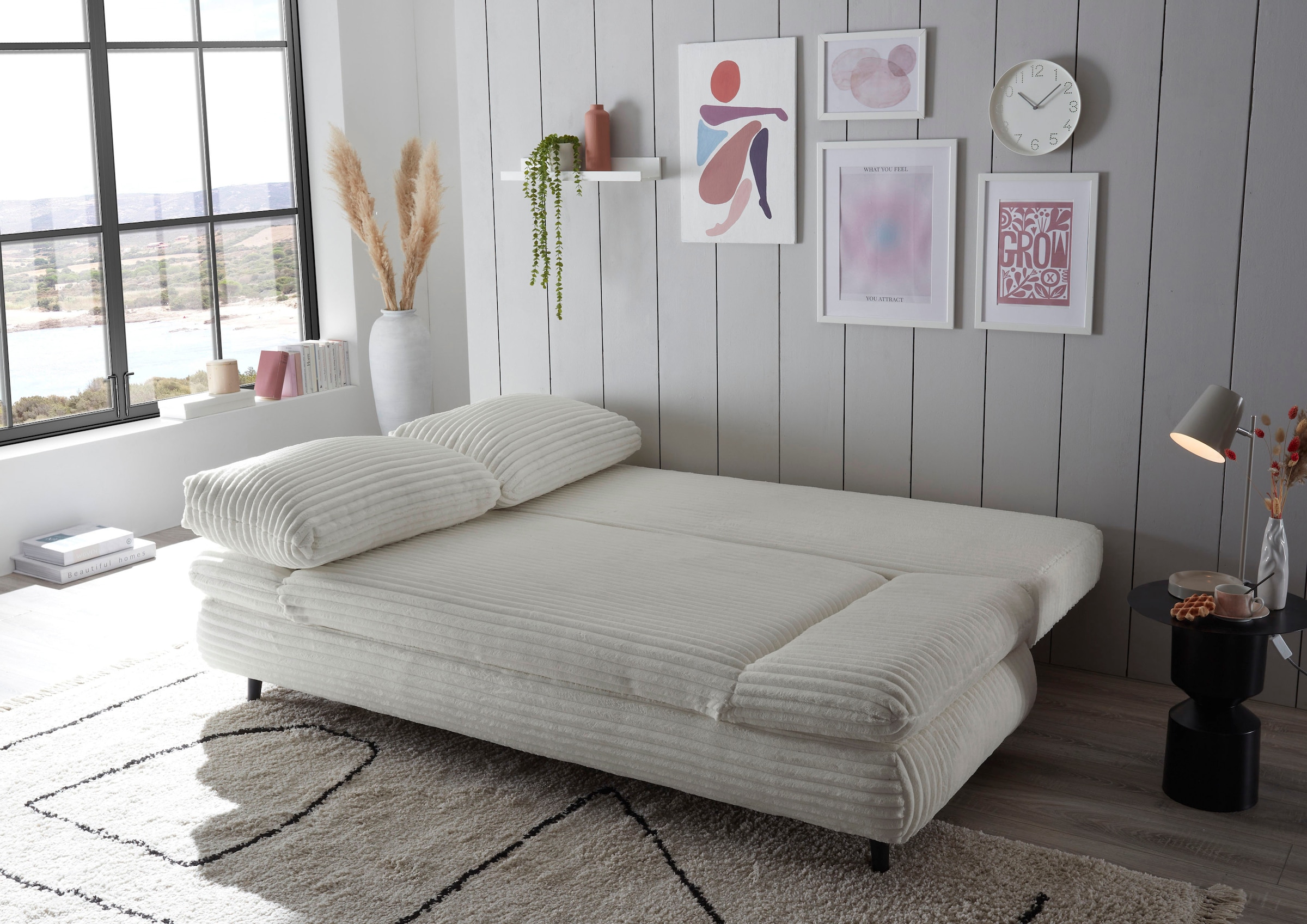 ED EXCITING DESIGN Schlafsofa »Sunny«, mit Bettkasten, Armteilverstellung & 2 Rückenkissen