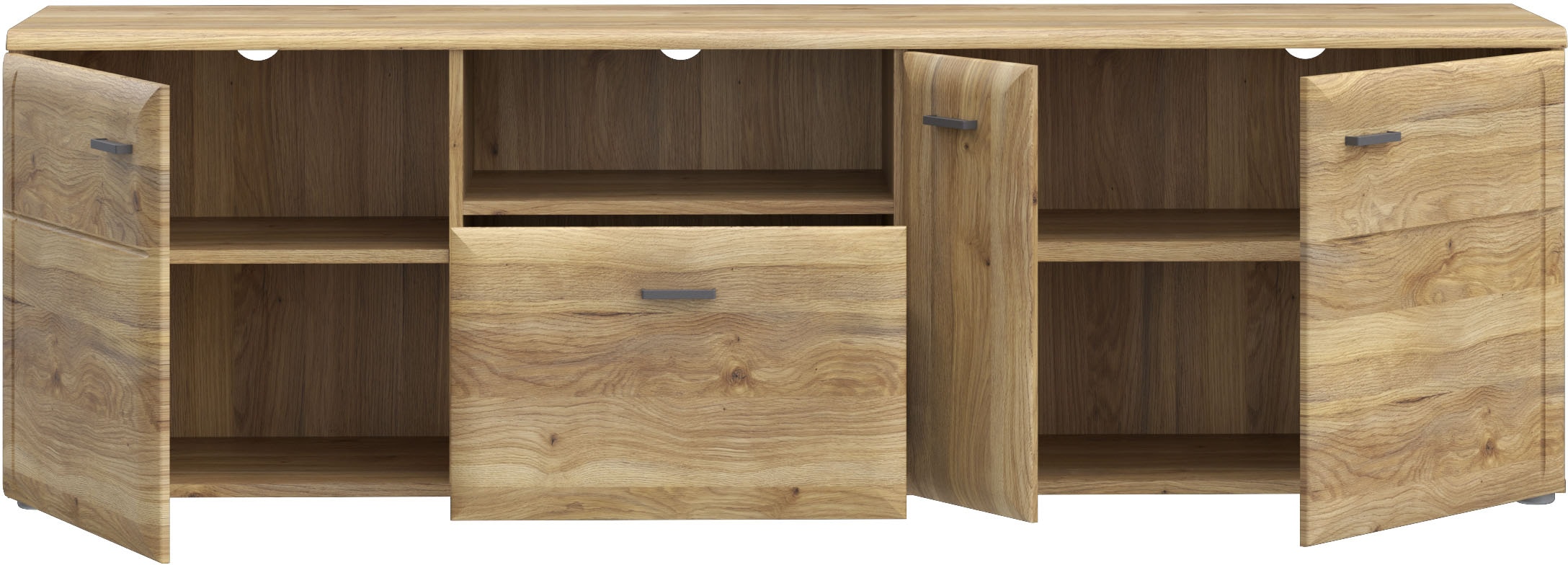 FORTE Lowboard »Akinori TV-Board, TV-Schrank« TV Board, Holzoptik, MDF Front, Metallgriffe, Vollauszug, Soft Close