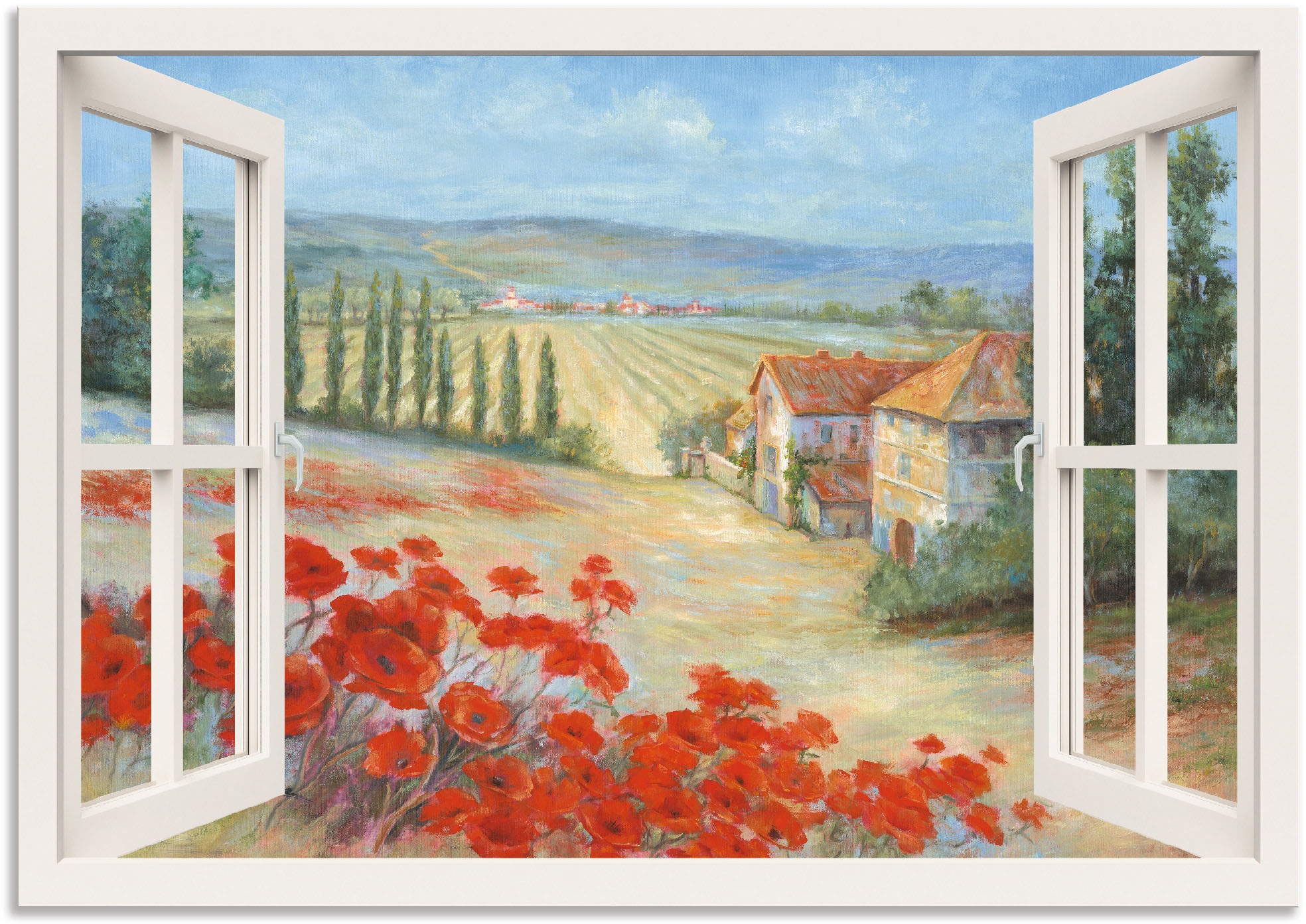 Image of Artland Wandbild »Mohnlandschaft«, Fensterblick, (1 St.), in vielen Grössen & Produktarten - Alubild / Outdoorbild für den Aussenbereich, Leinwandbild, Poster, Wandaufkleber / Wandtattoo auch für Badezimmer geeignet bei Ackermann Versand Schweiz