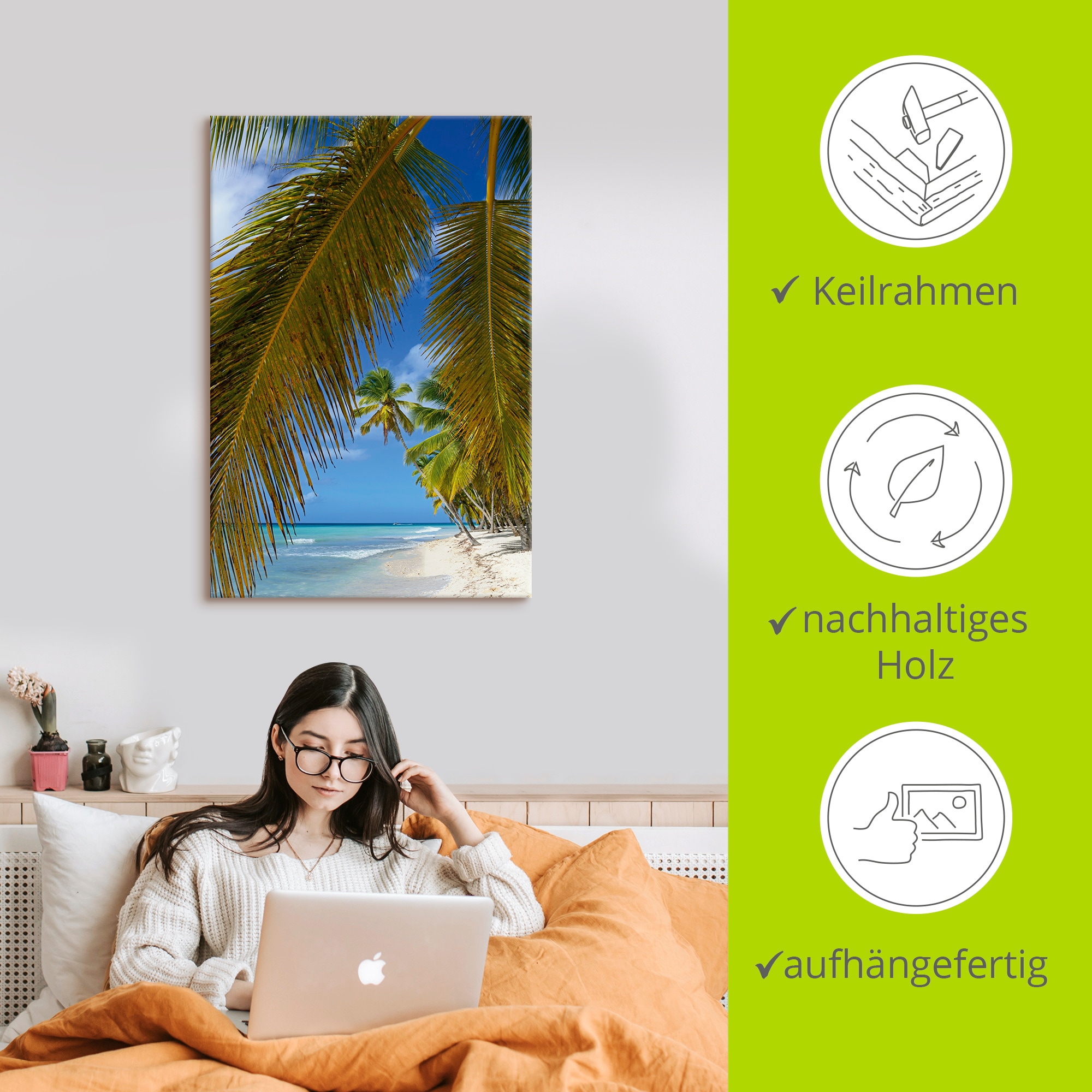 Artland Leinwandbild »Palmenstrand, Insel Isla Saona«, Karibikbilder, (1 St.), auf Keilrahmen gespannt
