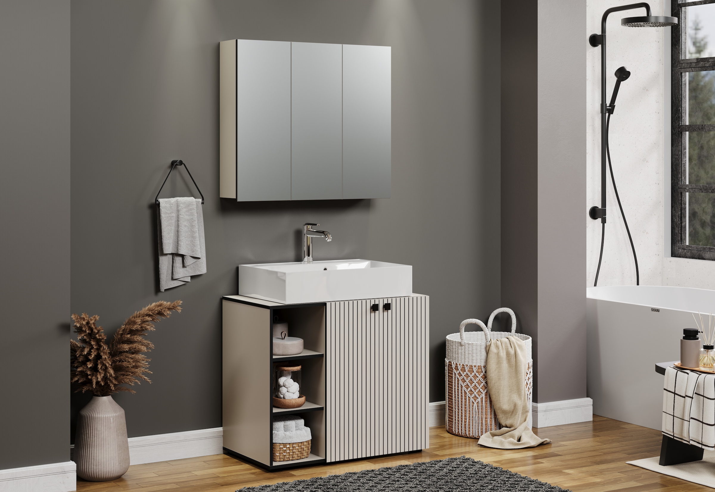 welltime Badspiegel »Amrum«, (1 St.), Eleganter Badezimmerspiegel mit Ablage - Masse (B/T/H) 60-80/14/74 cm