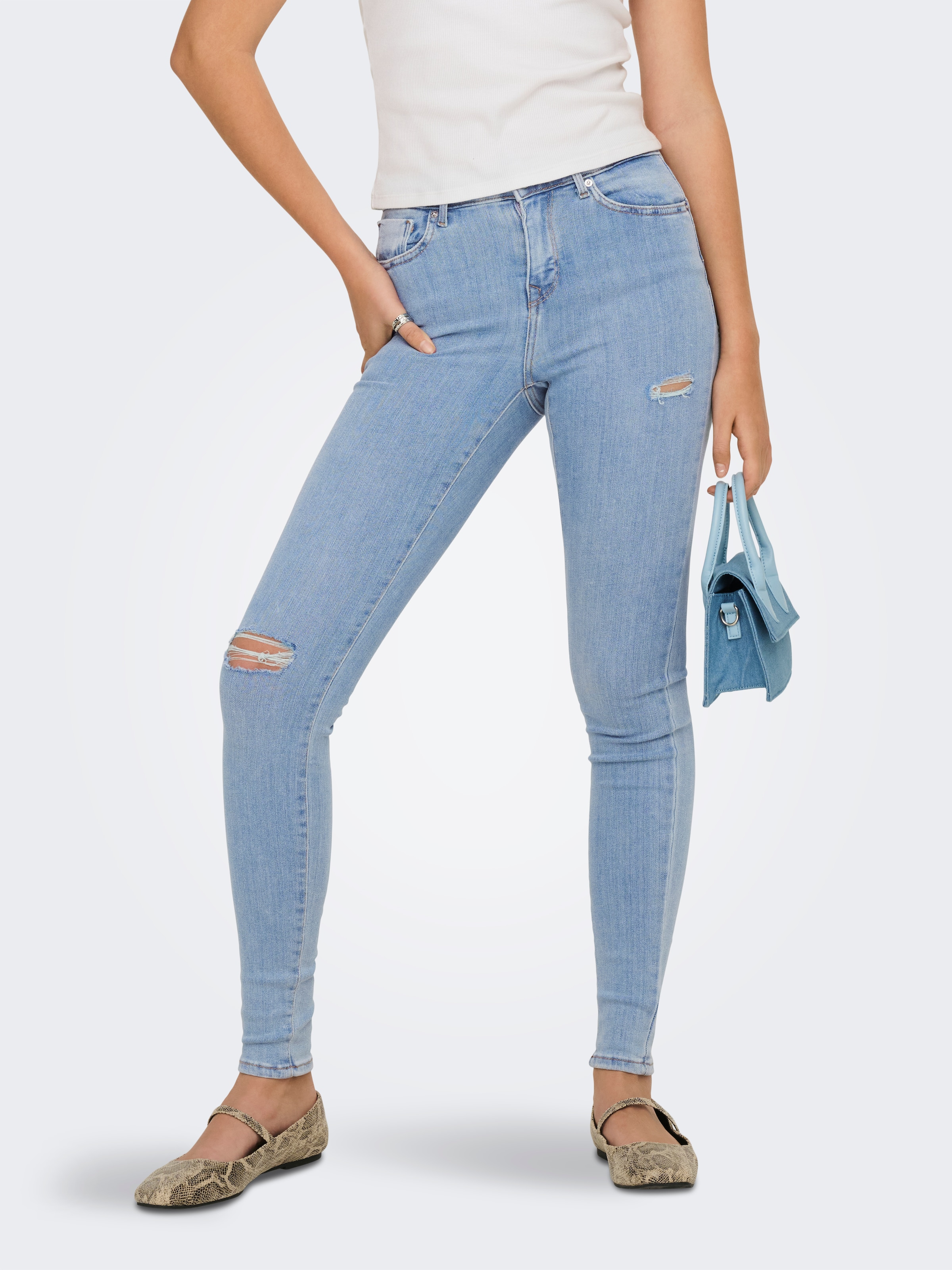 Image of ONLY Skinny-fit-Jeans "ONLPOWER MW PUSH UP DES DNM" Baumwollmischung, Regular Waist