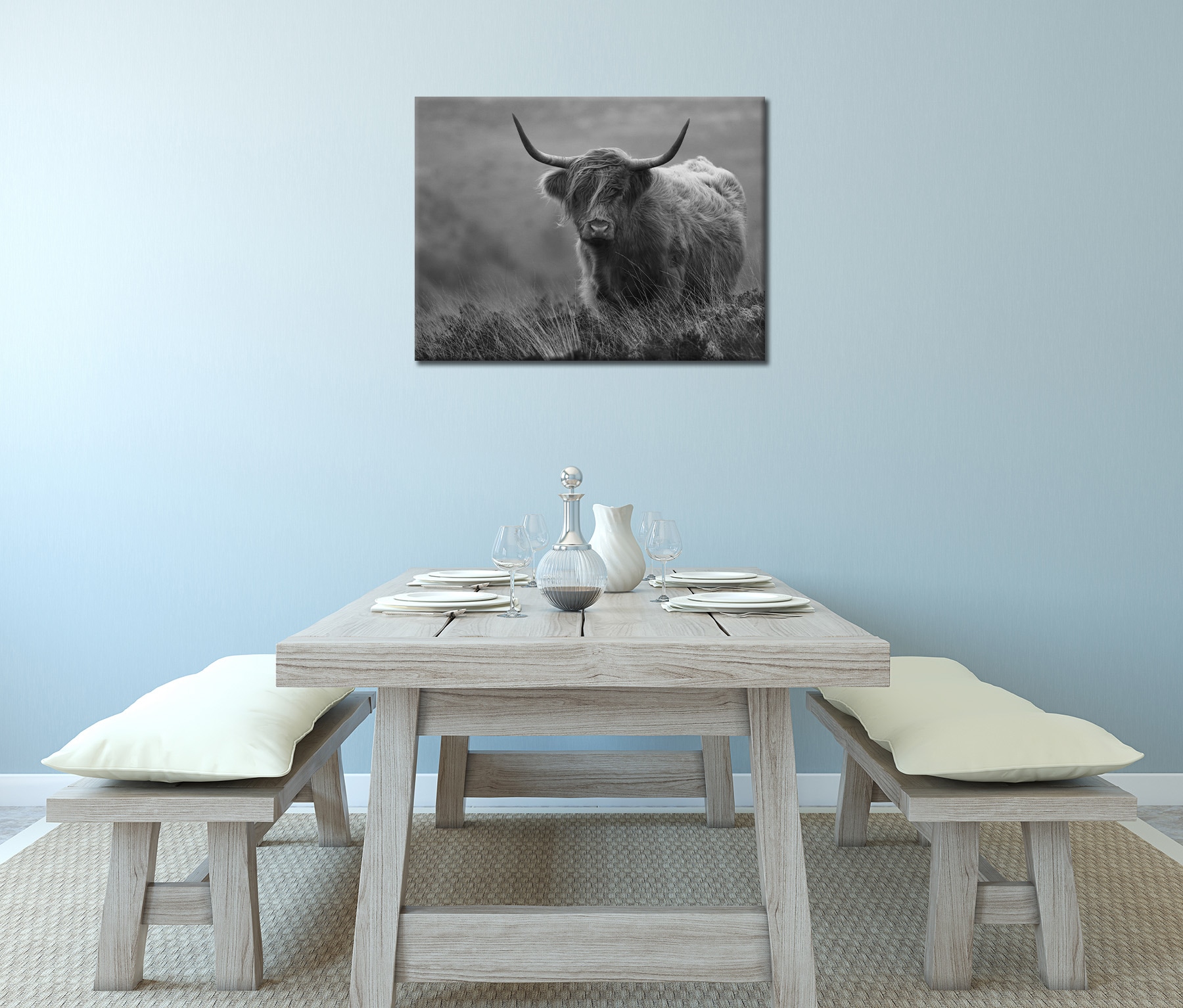 Bönninghoff Bild »Wandbild HOCHLANDRIND SW 46x61 cm – Leinwandbild Keilrahmen Deko« Hochlandrind | Kuh | Kuhbilder auf Keilrahmen gespannt