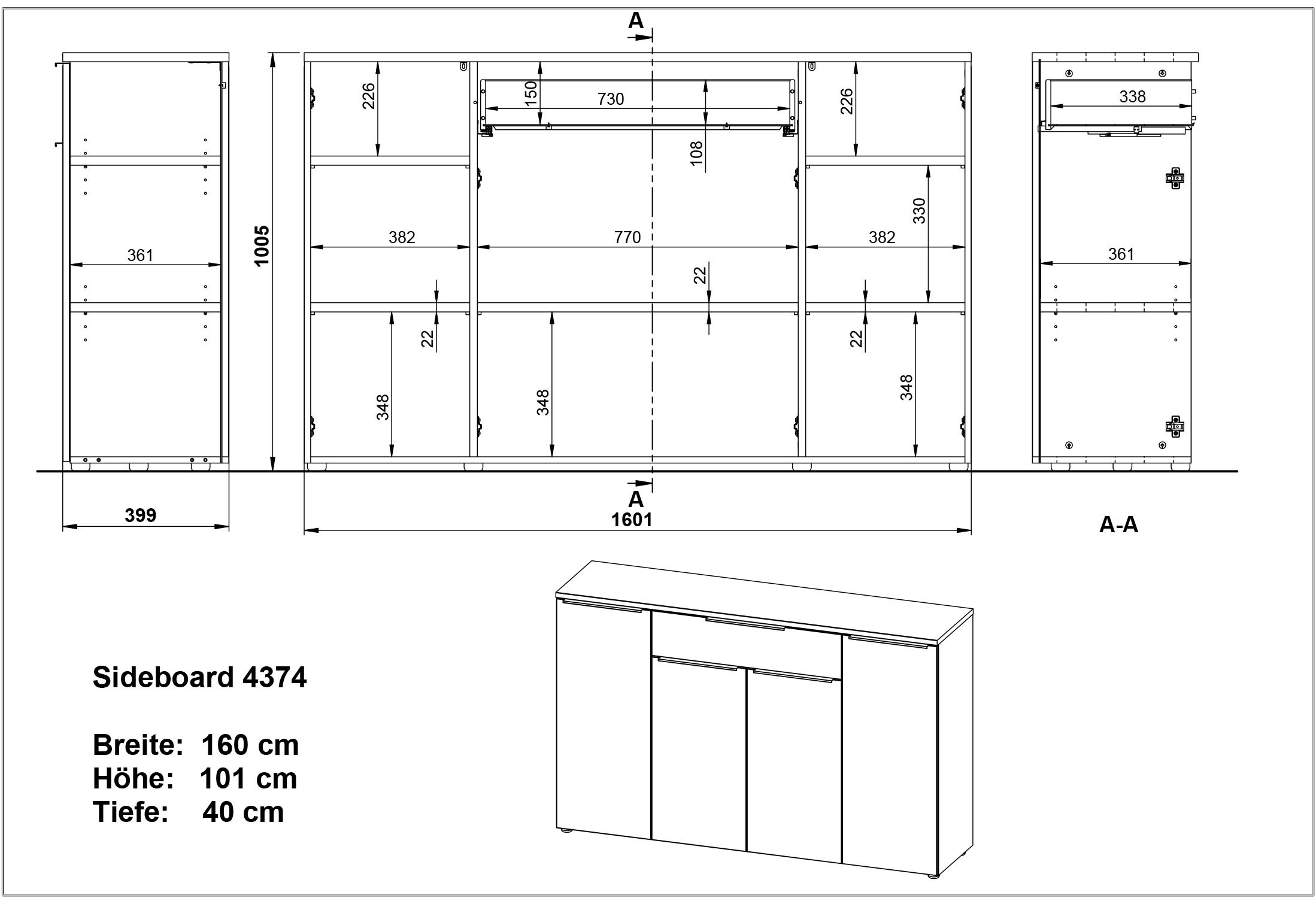 GERMANIA Sideboard »Mailand«, Sideboard mit einer Schublade und 4 Türen, in graphit & weiss verfügbar
