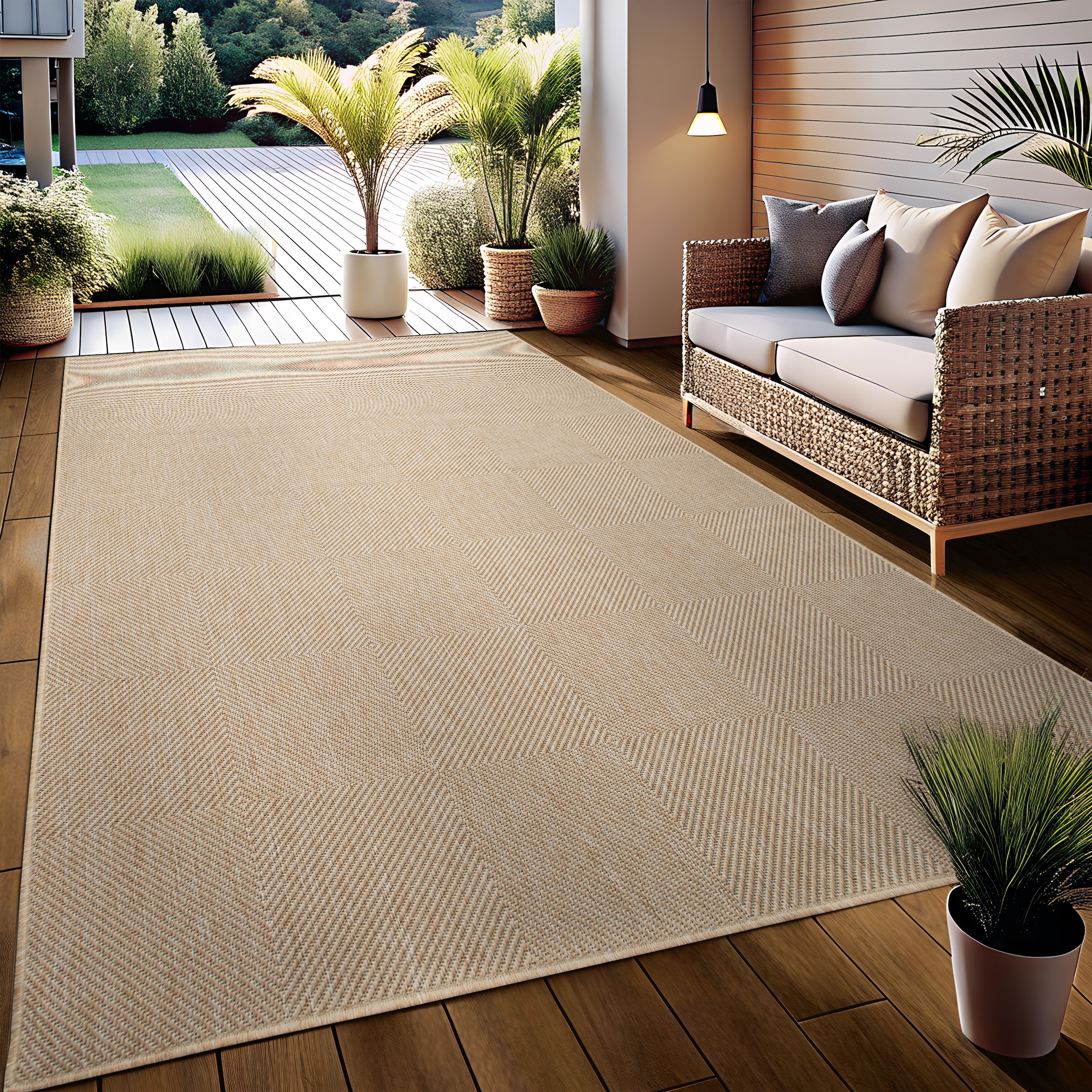 GOODproduct Teppich »Anna, auch als Läufer erhältlich« rechteckig 3 mm Höhe In- und Outdoor geeignet, Sisal-Optik, Wetterfest & UV-beständig