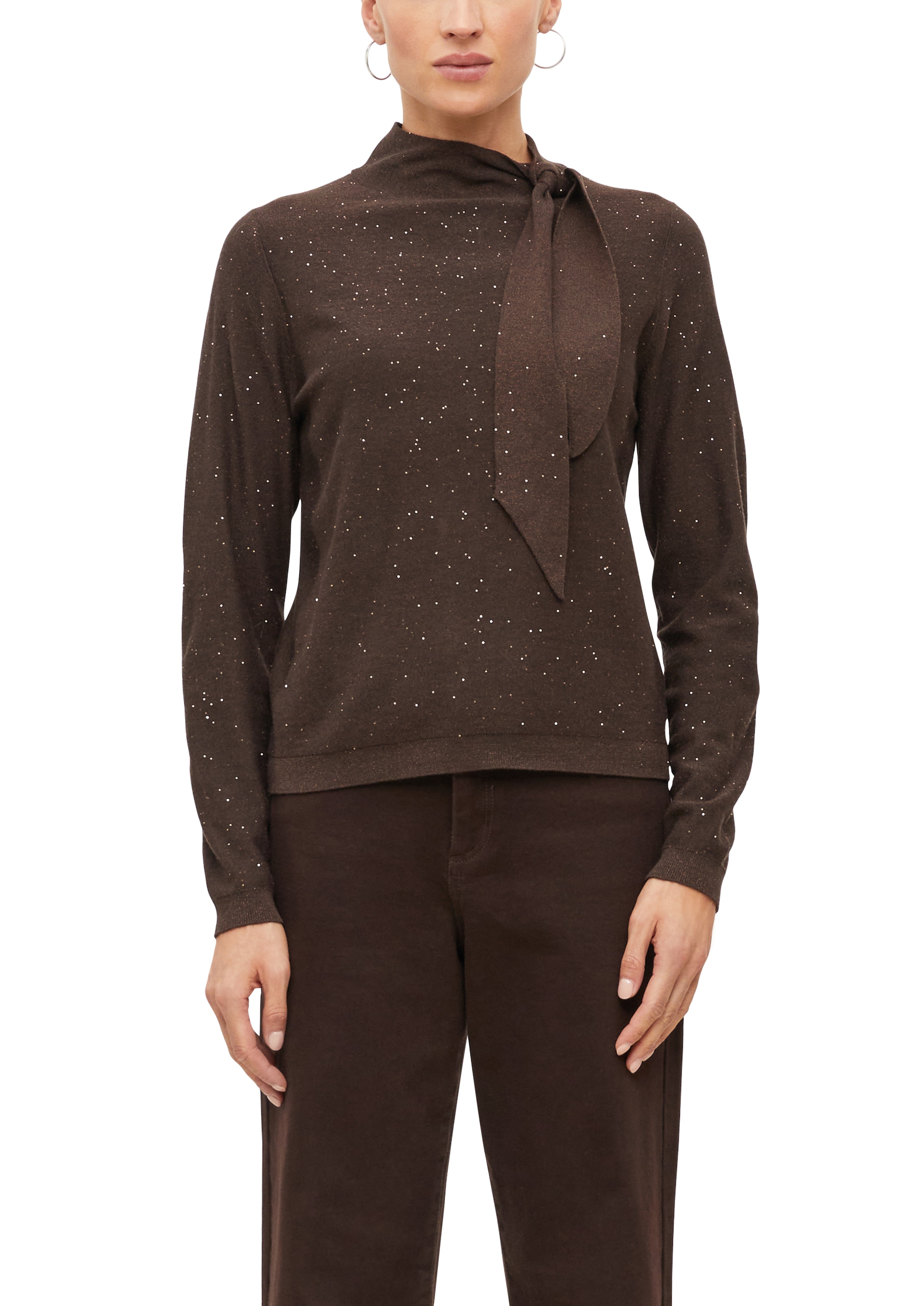 Image of s.Oliver BLACK LABEL Strickpullover Winterpullover mit Schal-Detail und Glitzer-Steinen