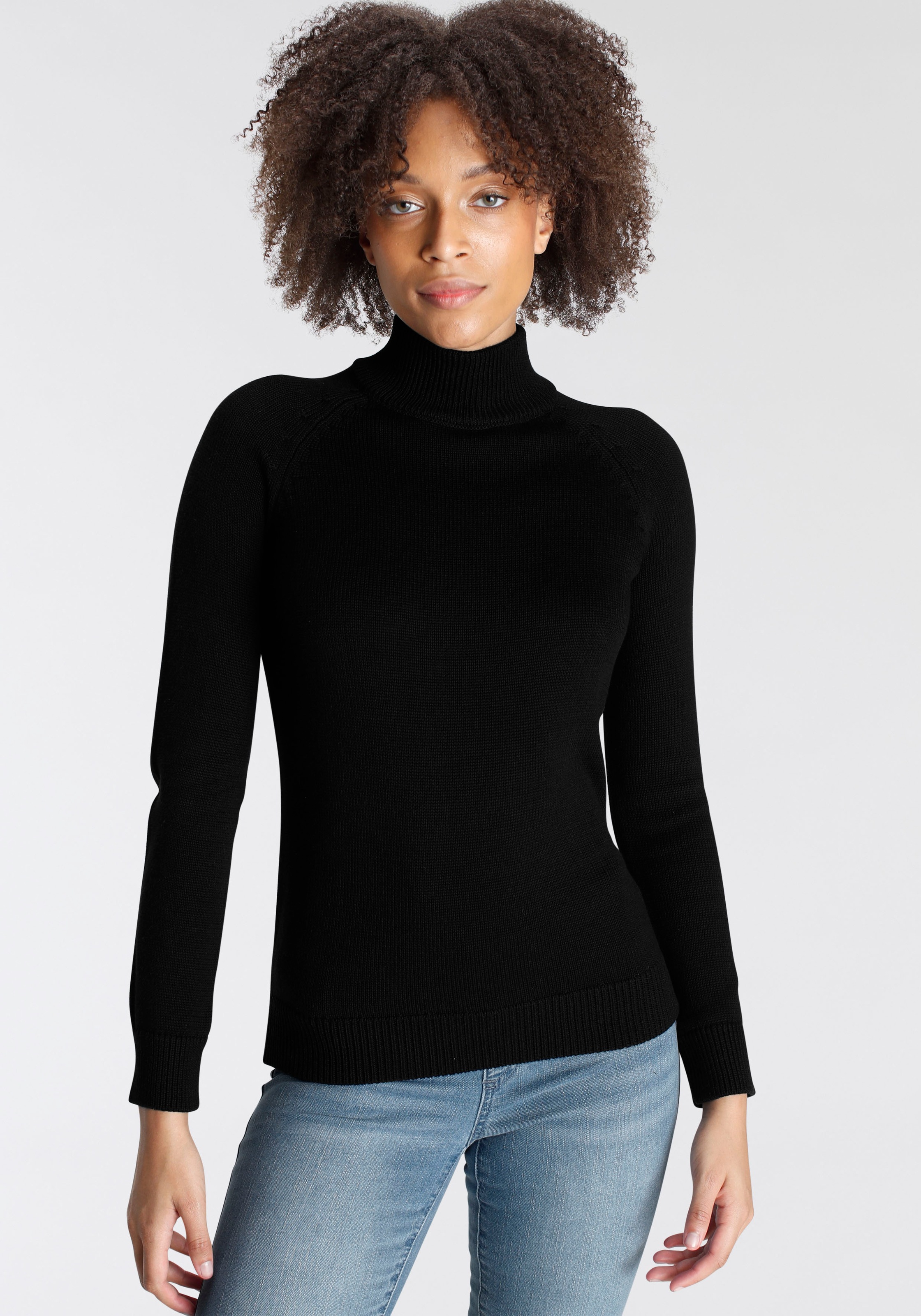 Image of Arizona Strickpullover "Rolli unifarbend" mit grobem Strickmuster und Rollkragen
