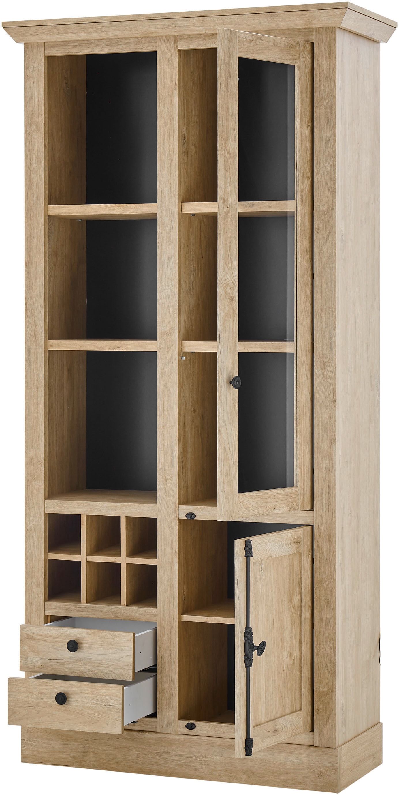 Home affaire Vitrine »Cornwall, Hochschrank im Landhausstil, Glasvitrine, Eiche Dekor«, (1 St.), Metallgriffe, 105 cm breit, viel Stauraum, in zwei Grössen verfügbar