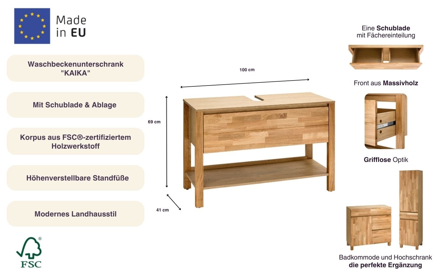 Home affaire Armoire sous lavabo »Kaika« Breite 100 cm
