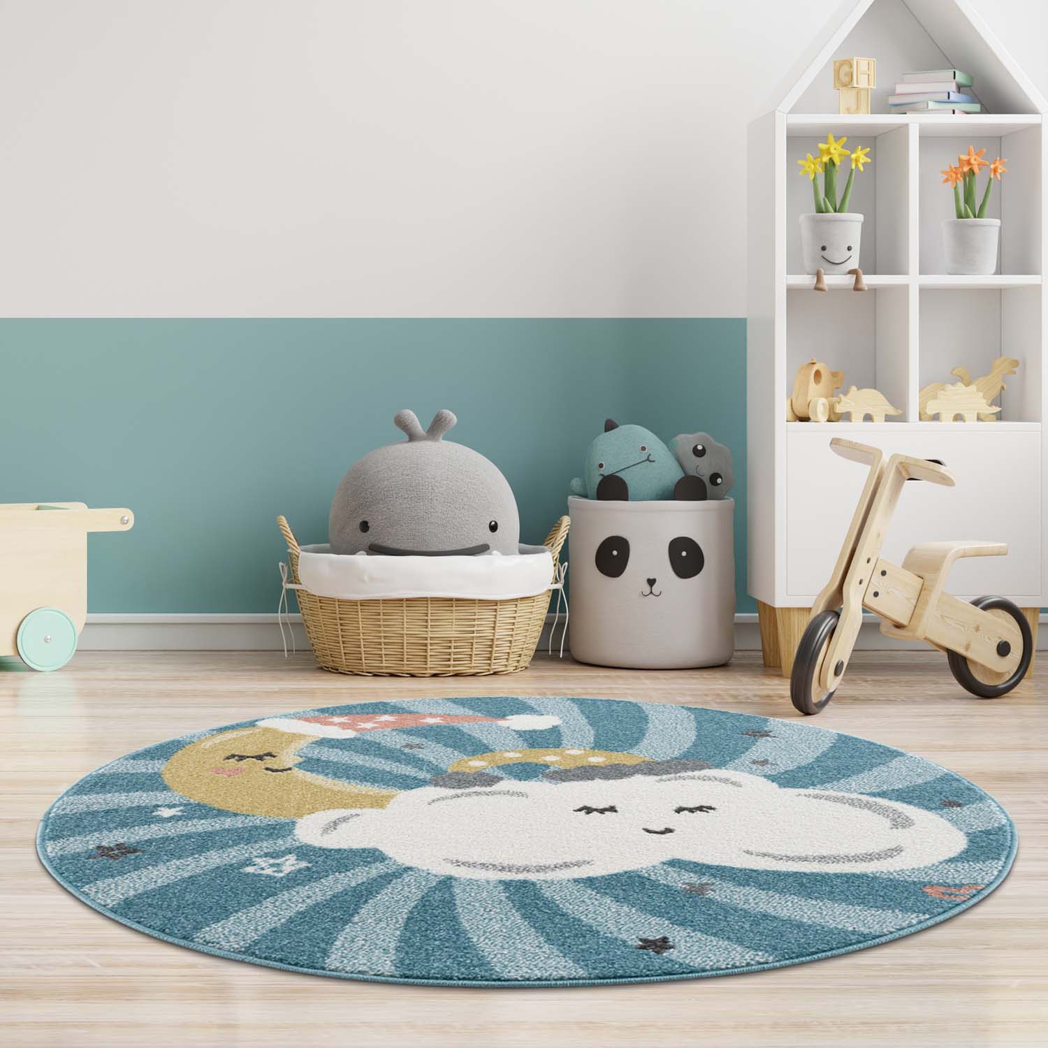 Image of Carpet City Kinderteppich "Anime9380" rund 11 mm Höhe Teppich Mond, Wolken, Sterne, Weicher Flor