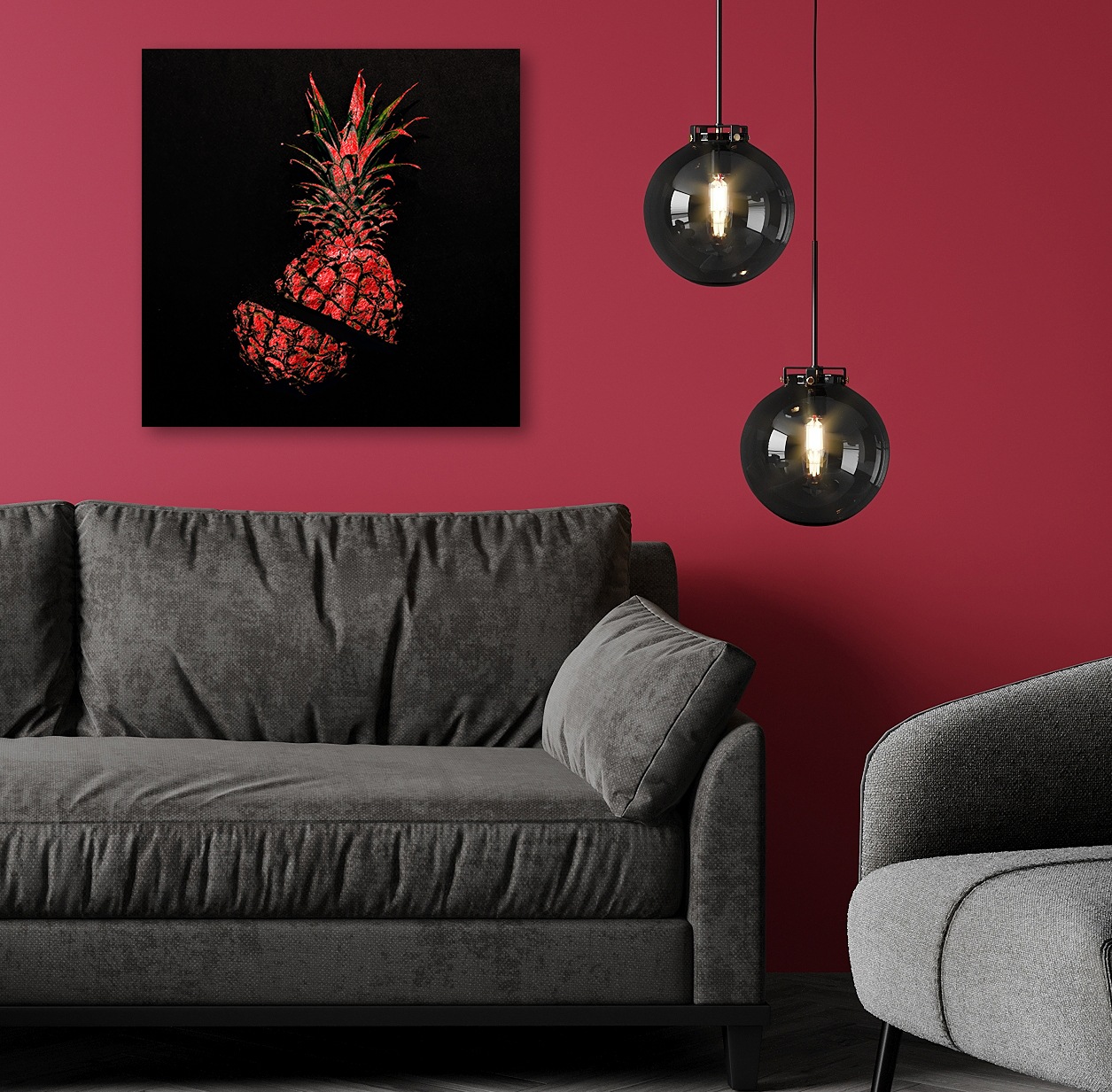 Image of GOODproduct Acrylglasbild "Ananas - Acrylbilder mit Blattgold veredelt" Ananas Obst Obst Bilder 1 Stk. tlg. Rote Farbvariante, Handgearbeitet, Gerahmt, Edel