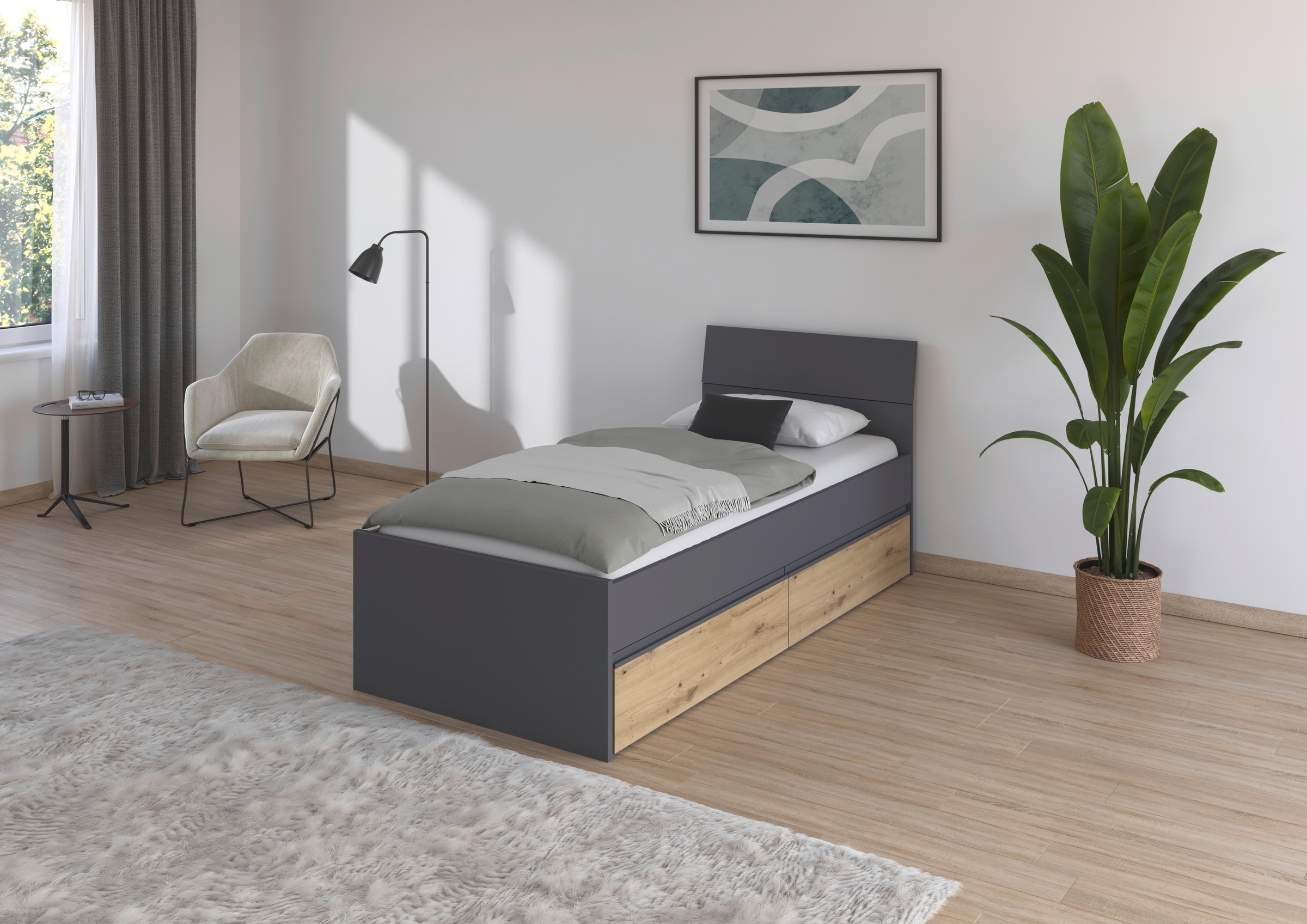 rauch Stauraumbett "Doppelbett Einzelbett Bett für kleine Räume Stauraum JOEL" Liegefläche 90x200 oder 140x200 cm, praktische Bettschubkästen für zusätzlichen Stauraum MADE IN GERMANY