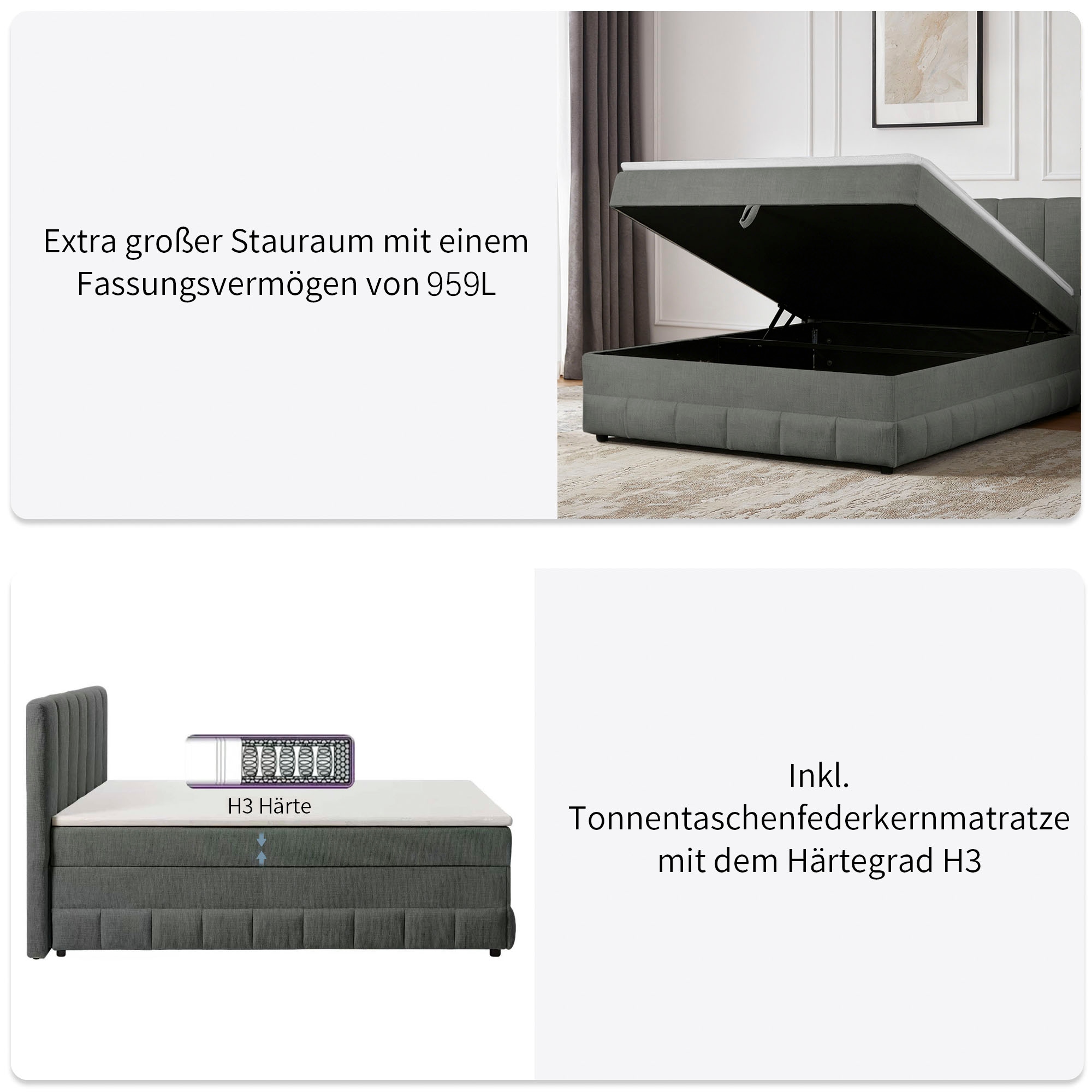 GOODproduct Lit de boxe »Likely inkl. Bettkasten, Liegefläche 180x200 cm, in Boxspring-Optik« inkl. Topper & Aufbauvideo, erhältlich in verschiedenen Farben