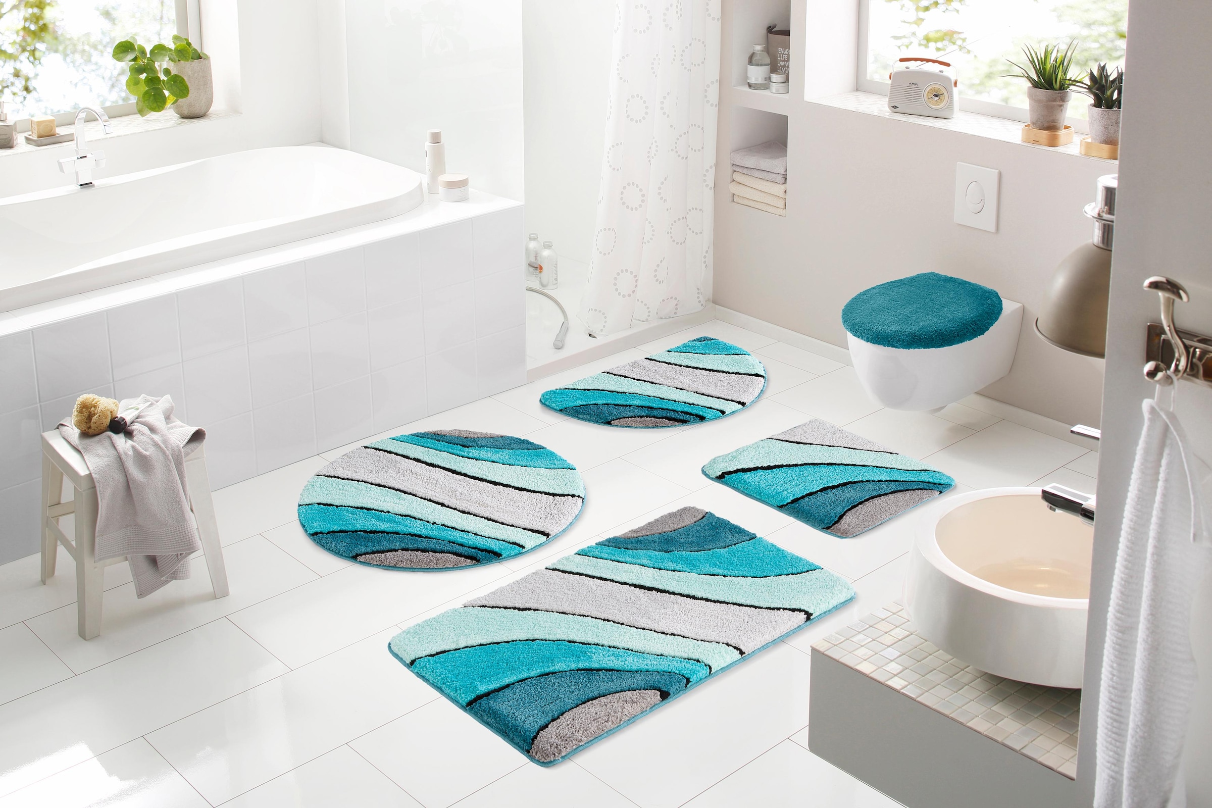 my home Badematte »Josie, Badvorleger, Badezimmer Teppich«, rutschhemmend beschichtet, fussbodenheizungsgeeignet-schnell trocknend-strapazierfähig, Badteppich, Badematten, rechteckig, rund & als 3-tlg. Set erhältlich