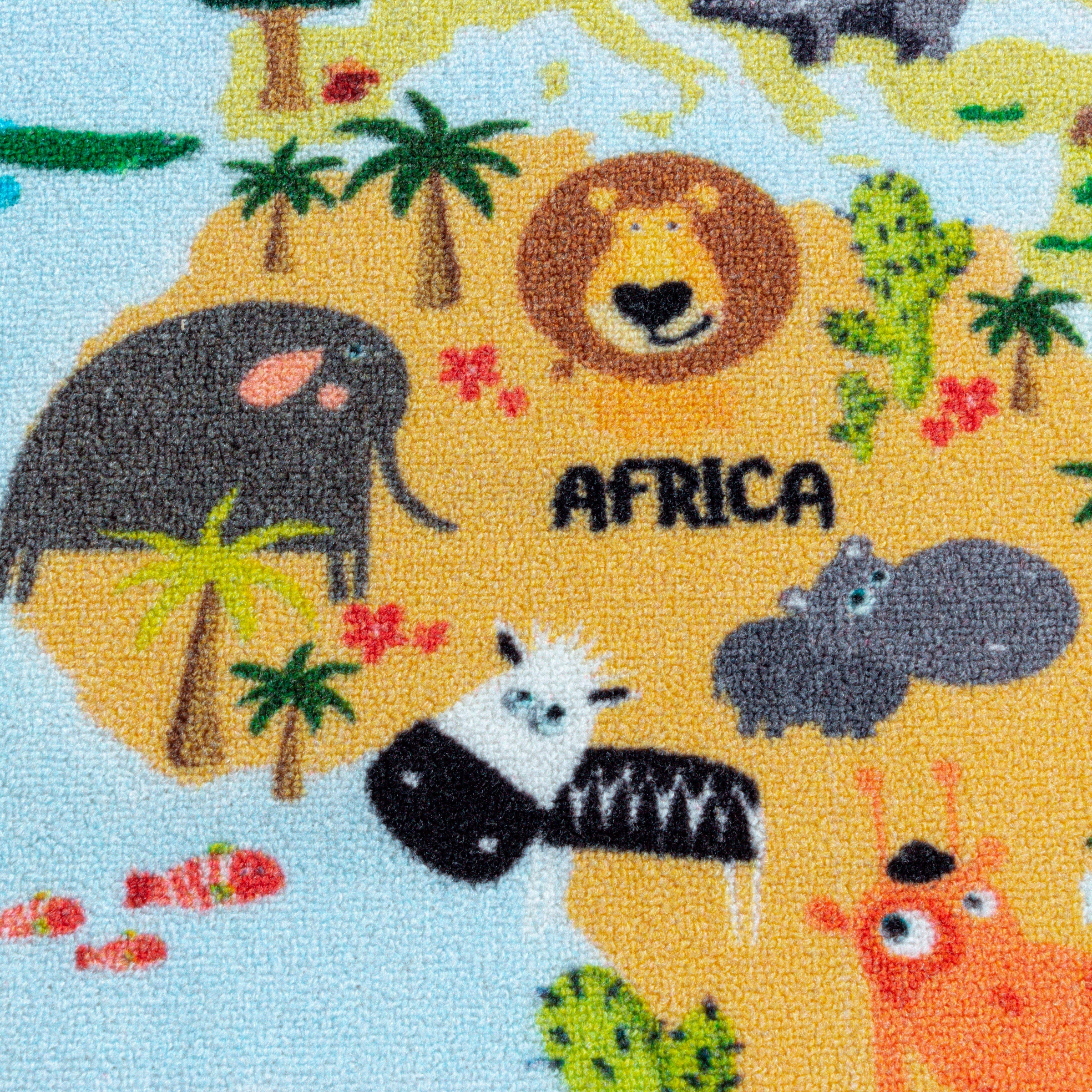 Ayyildiz Teppiche Kinderteppich »PLAY 2917«, rechteckig, 6 mm Höhe, robuster Kurzflor, bunte Weltkarte, Weltmeere, Tiere, Kinderzimmer