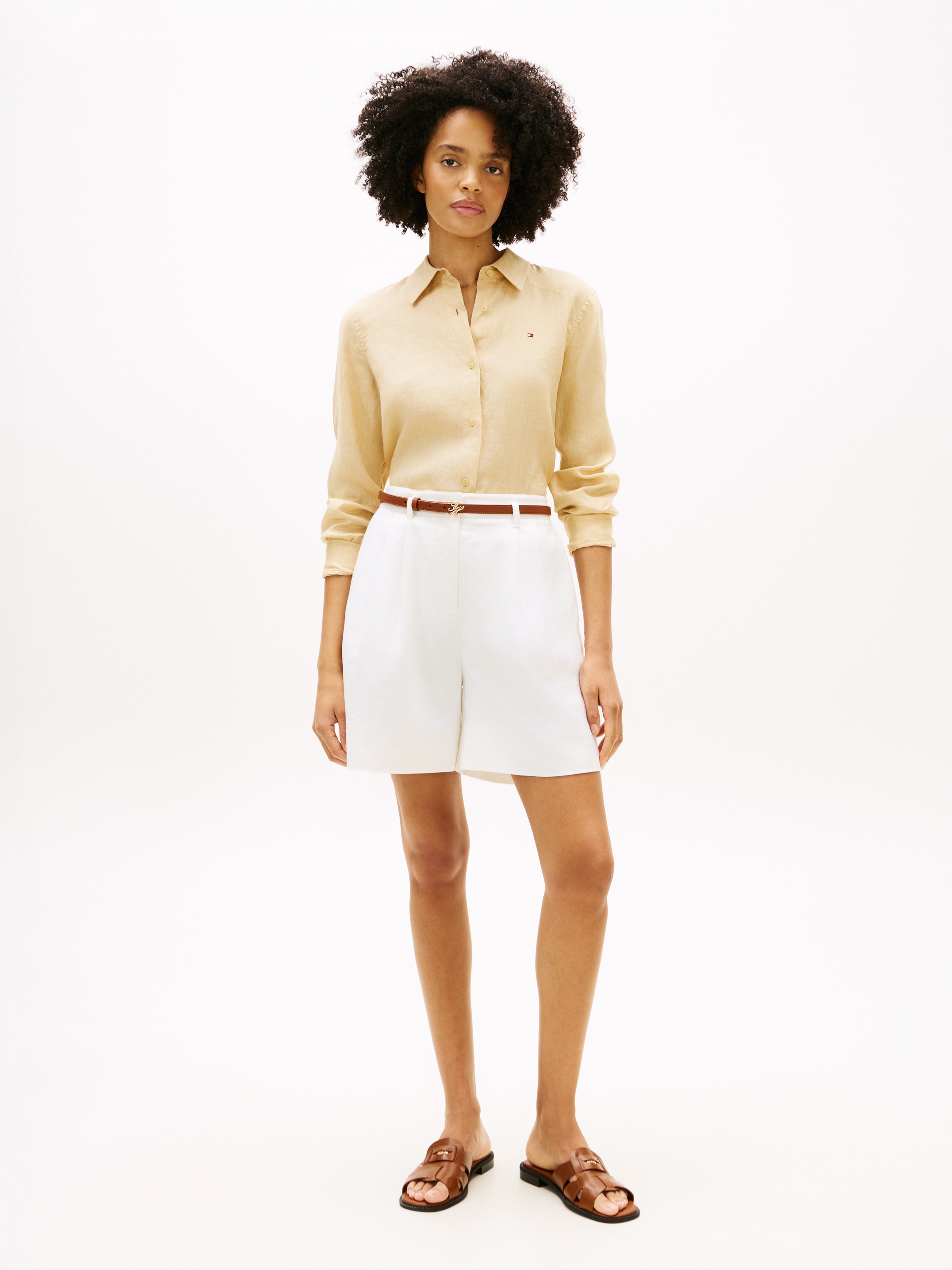 Tommy Hilfiger Blouse chemise »ESS LINEN RELAXED SHIRT« avec broderie logo, lin premium rafraîchissant