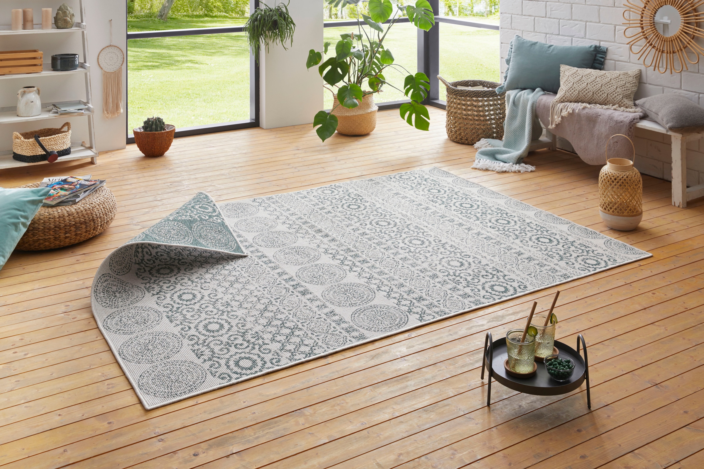 my home Teppich »Wallace«, rechteckig, 5 mm Höhe, Flachgewebe-Teppich, Robust, Pflegeleicht, Wendeteppich