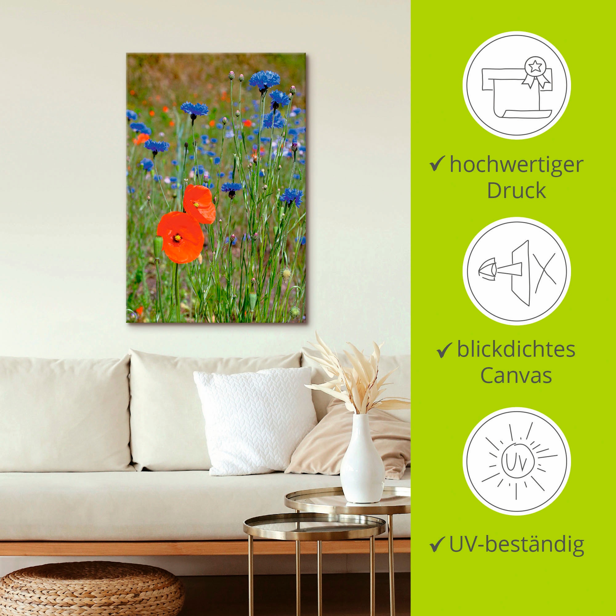 Artland Leinwandbild »Wiese mit Mohnblumen und Kornblumen« 1 Stk. tlg. auf Keilrahmen gespannt