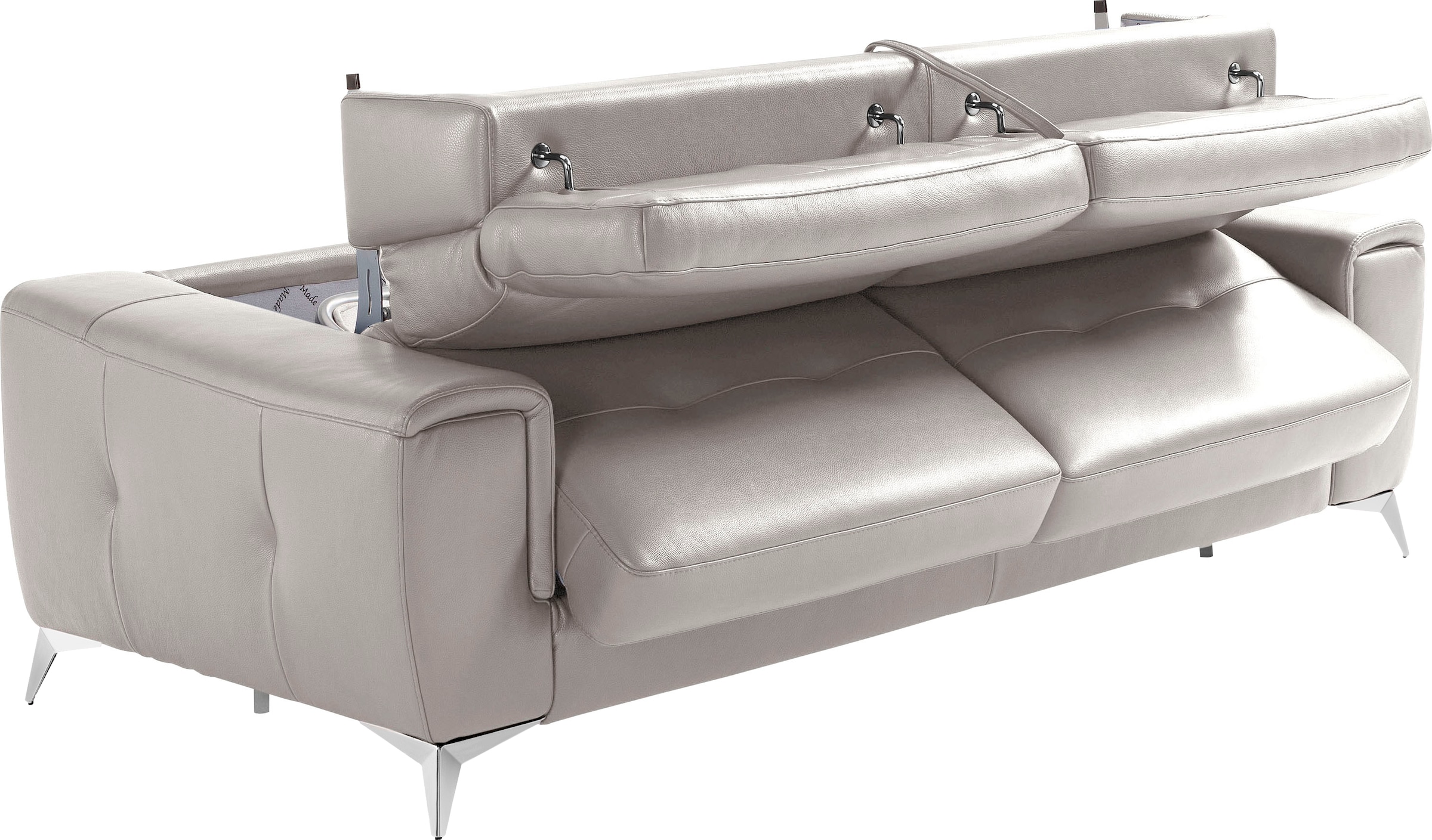 Egoitaliano Schlafsofa »Francine Designsofa, Loungesofa mit Dauerschlaffunktion, Breite 233 cm«, mit Bettfunktion, Leder BULL, stone, Fussfarbe chrom