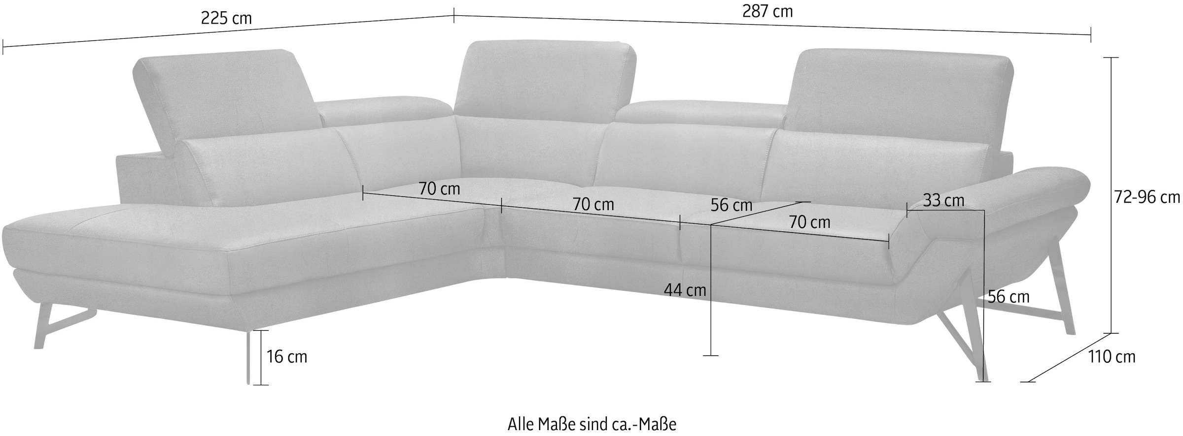 Egoitaliano Ecksofa »Narcisa, Design und Sitzkomfort der Extraklasse,«, mit verstellbaren Kopfstützen für noch mehr Komfort, L-Form