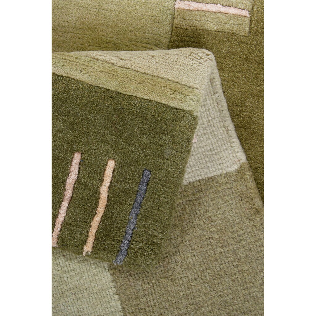 THEKO Wollteppich »Vancouver wool«, rechteckig, 20 mm Höhe, reine Wolle, handgeknüpft, mit Bordüre, Wohnzimmer