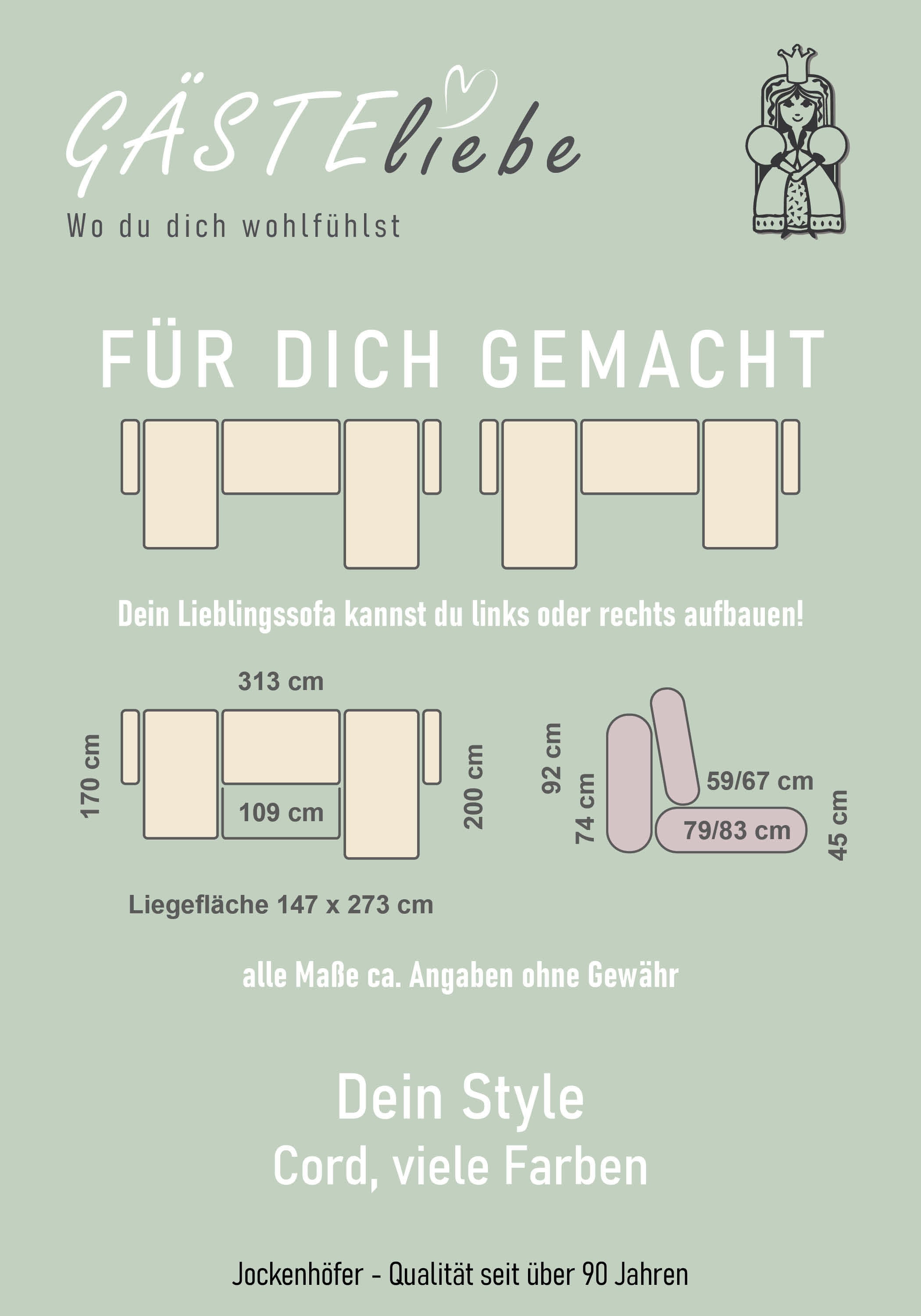 Jockenhöfer Gruppe »Abby U-Form, B: 313 cm, inkl. Schlaffunktion« avec coffre de lit, grande surface de couchage 273x147cm, pieds en bois massif