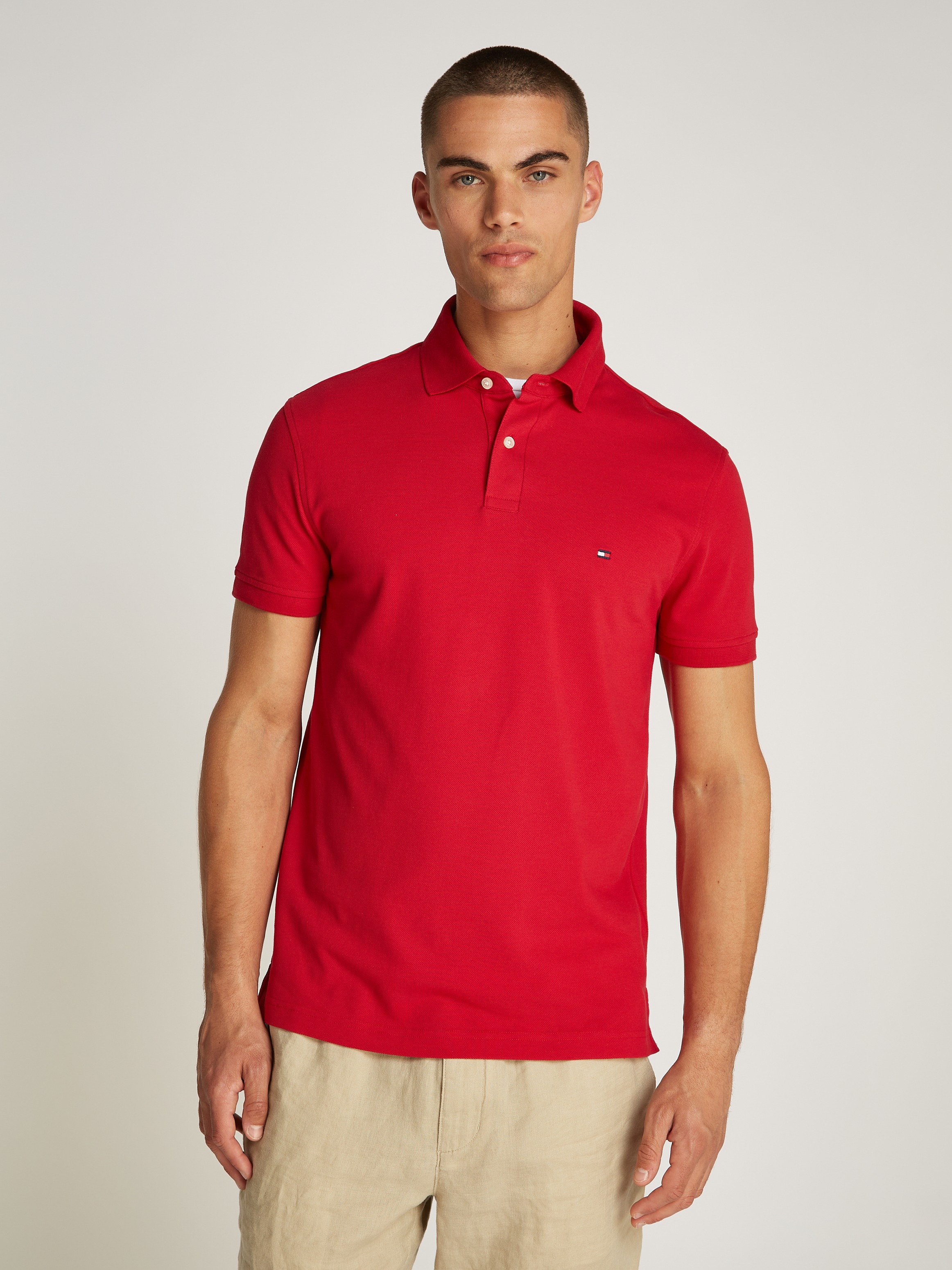 Tommy Hilfiger Poloshirt »1985 SLIM POLO mit Stickerei und Piqué-Qualität«, unifarben, casual, slim fit, Baumwollmix, Polokragen