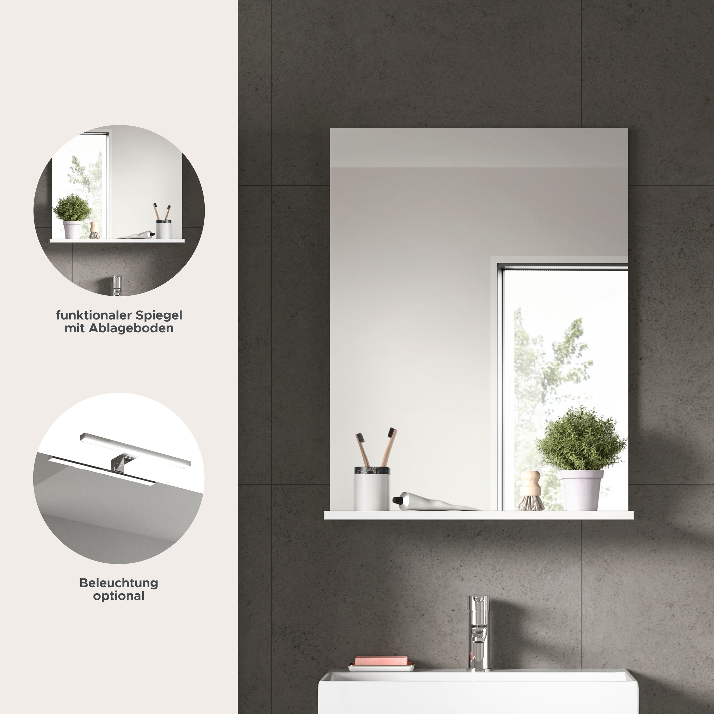 welltime Miroir de salle de bain »SIENA, Breite 60cm, 1 Ablageboden, hochwertiges Spiegelglas« disponible en plusieurs couleurs, meubles de salle de bain, miroir, salle de bain
