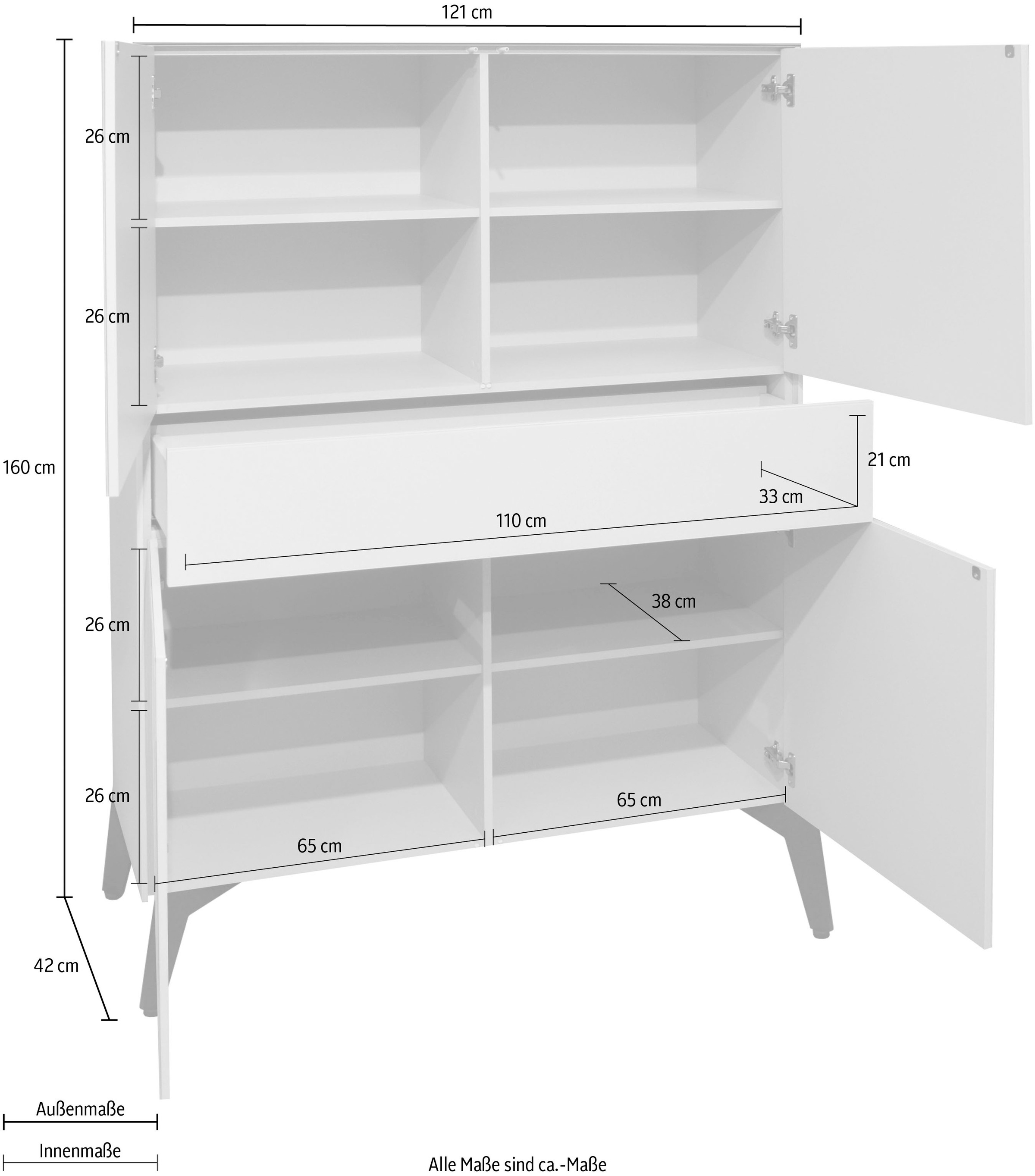 Mäusbacher Highboard »Imola TOPSELLER!«, (OTTOs Choice), Mäusbacher Highboard, Breite 121 cm, mit Glasfront und Glasoberplatte