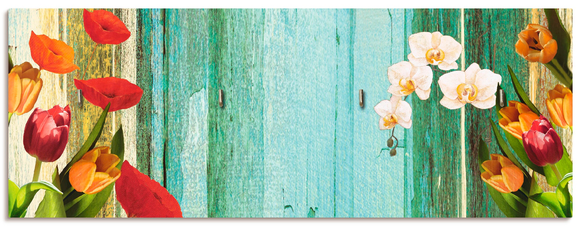 Image of Artland Hakenleiste »Bunte Blumen«, aus Holz mit 4 Schlüsselhaken – Schlüsselboard, Schlüsselbretter, Schlüsselhalter, Schlüsselaufhänger für den Flur – Stil: Modern bei Ackermann Versand Schweiz