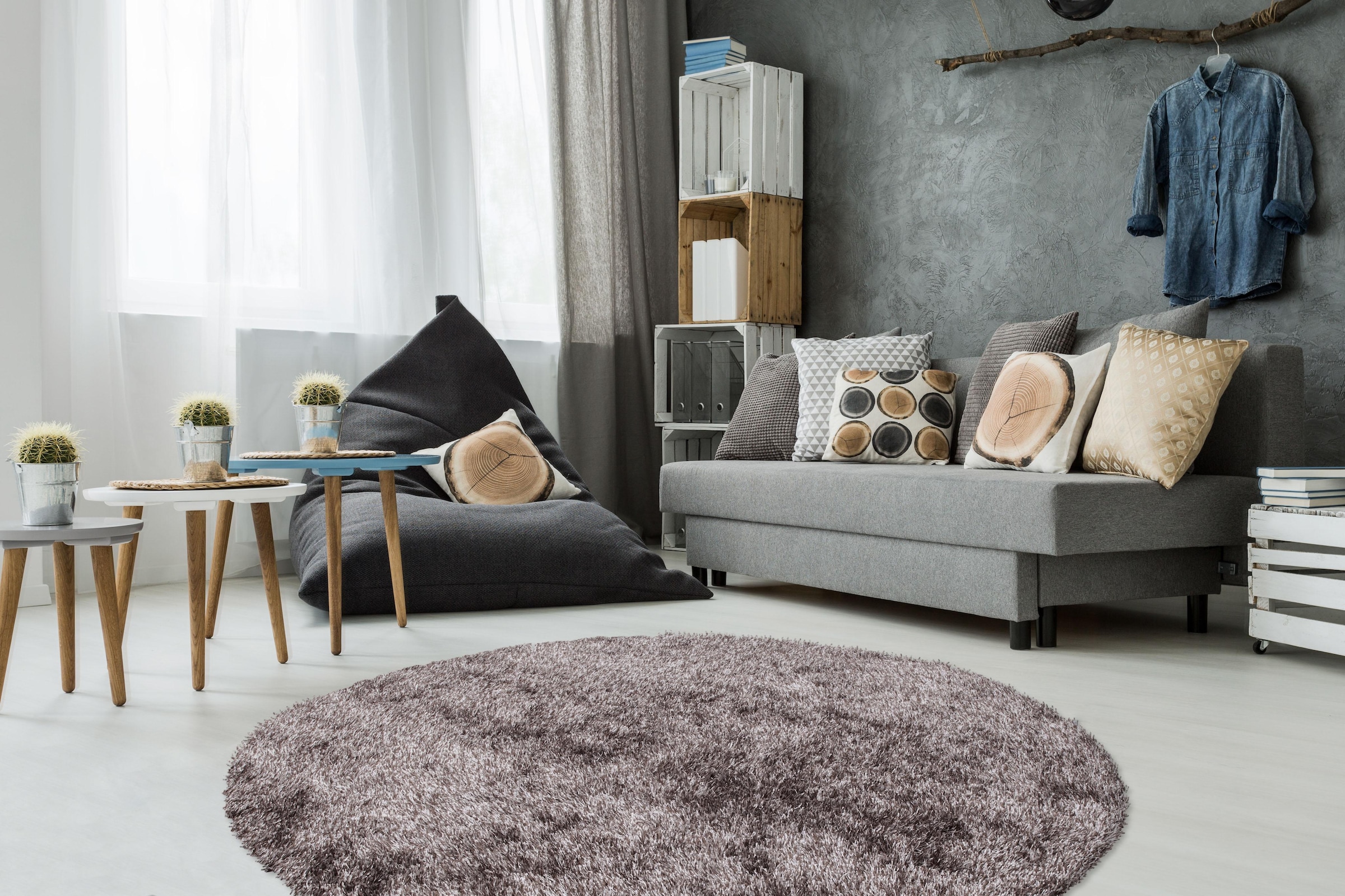 Kayoom Hochflor-Teppich »Diamond 700«, rund, weiche Microfaser, Langflor, Shaggy, Melange, Wohnzimmer